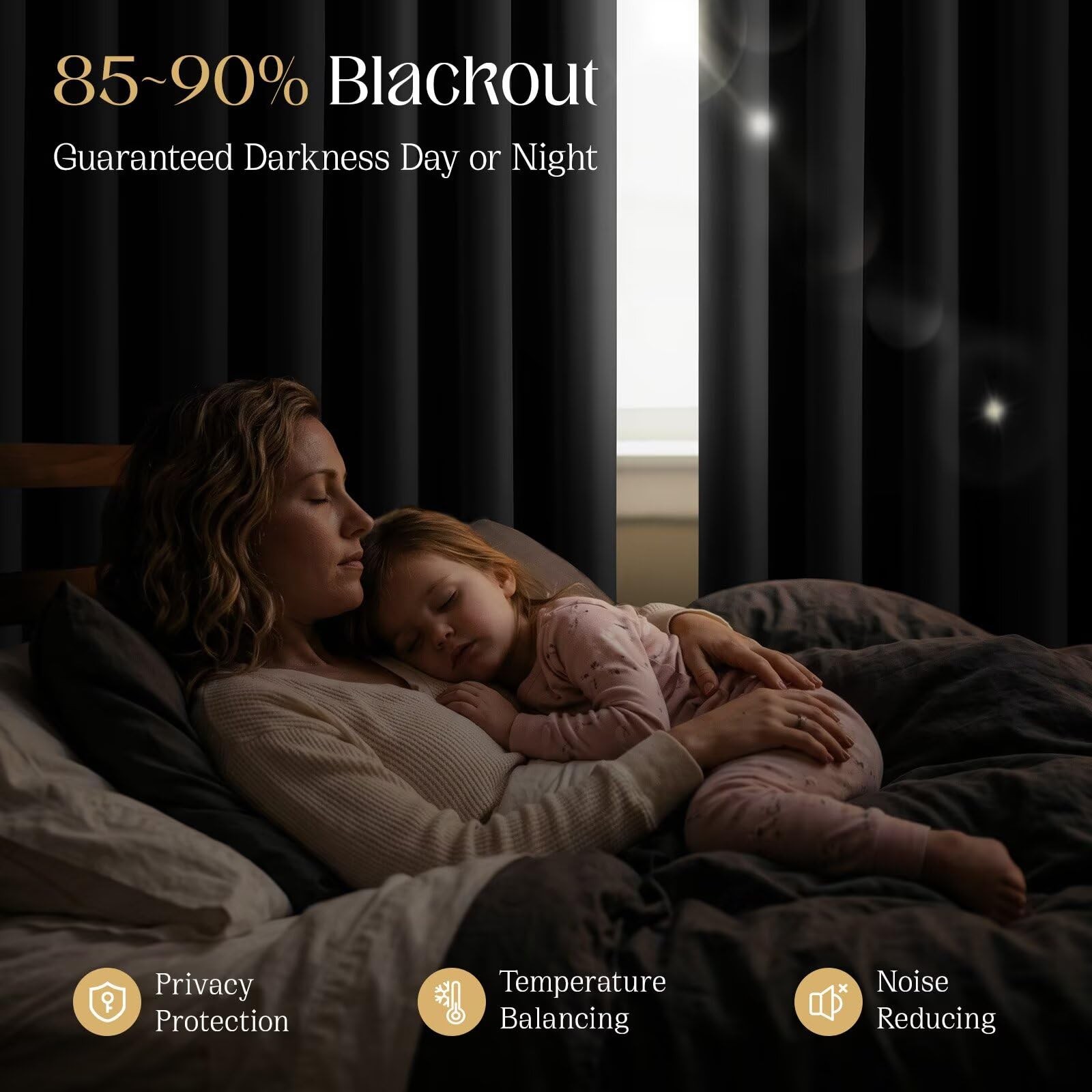 Black Blackout Curtains 84 inch Length 2 Panels Set, Rod Pocket (W52 x L84 Inch)