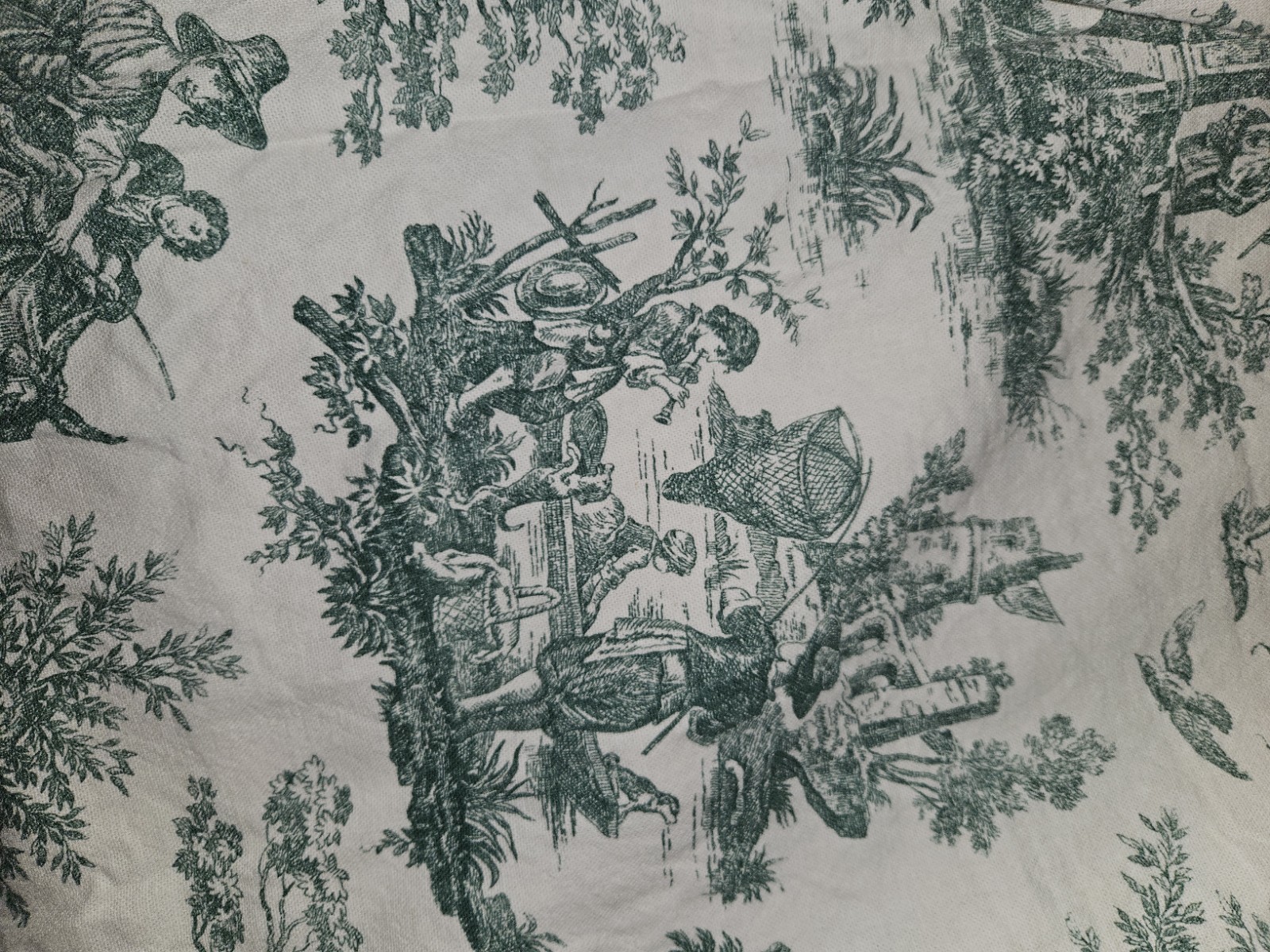 Lot Of 3 Handmade Green French Pastoral Toile Tab Top Curtains Unlined 52″X 60″