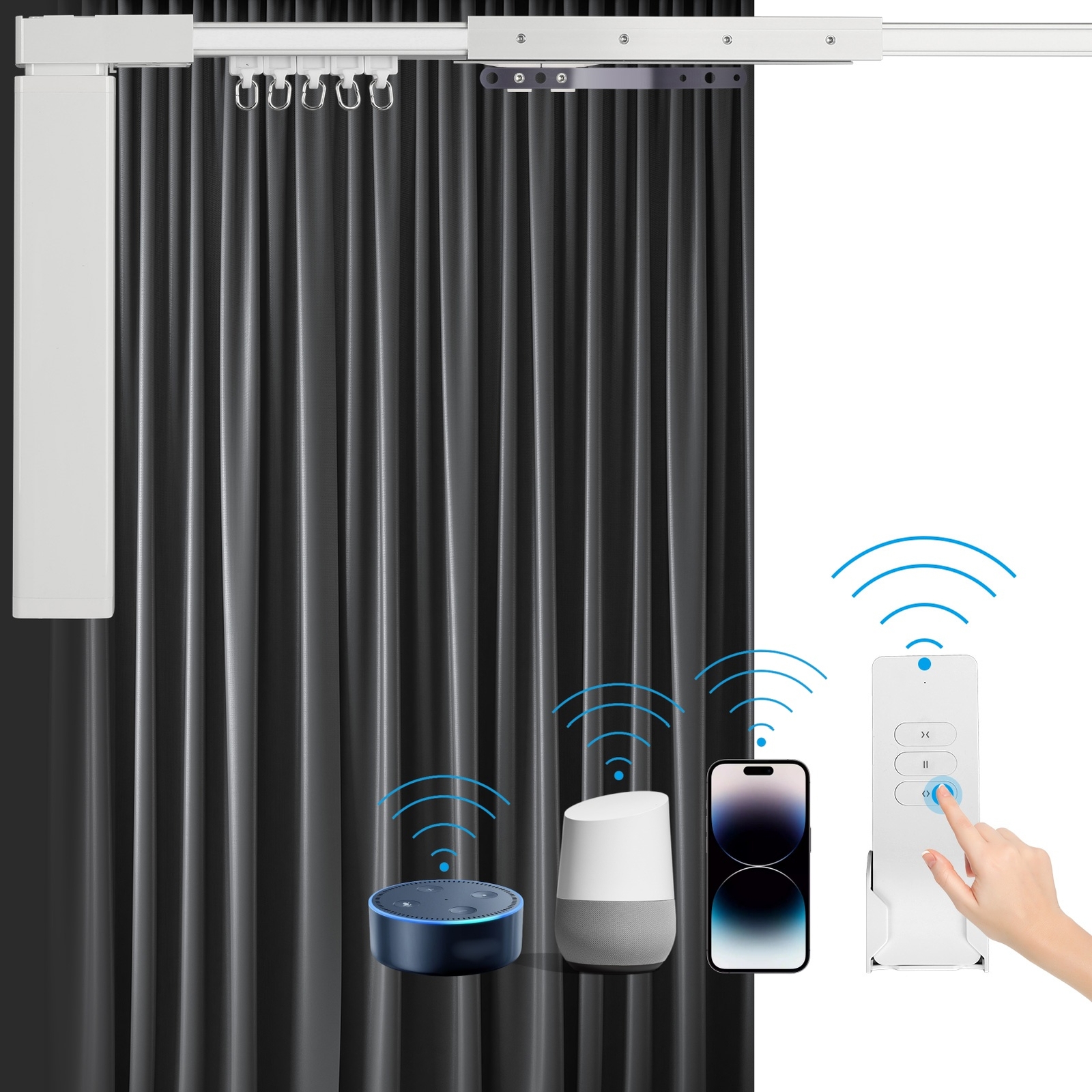 126” Motorized Curtain Tracks Voice Control Alexa Smart Home WiFi App Control