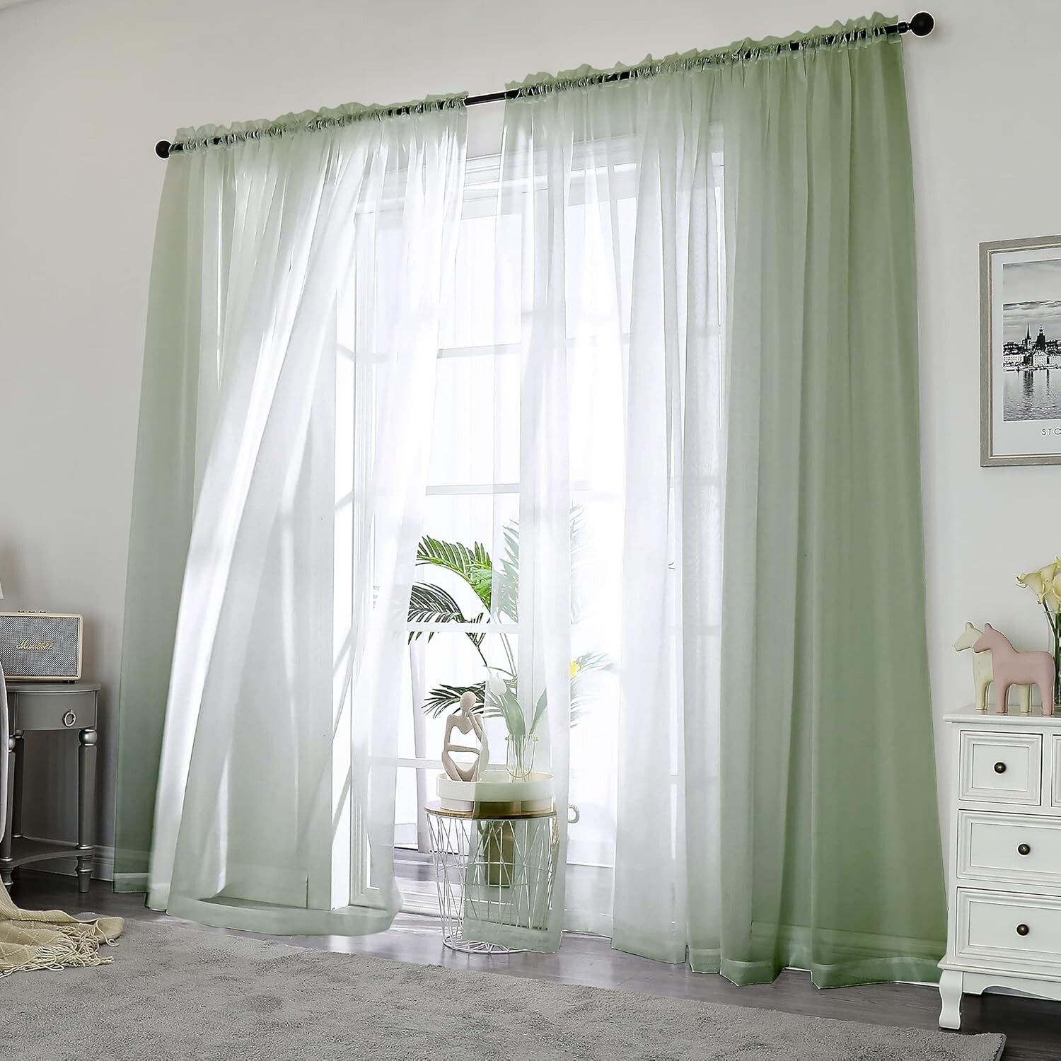 Translucent Sage Green Window Panels | 2 Pieces, 84” Long for Modern Homes