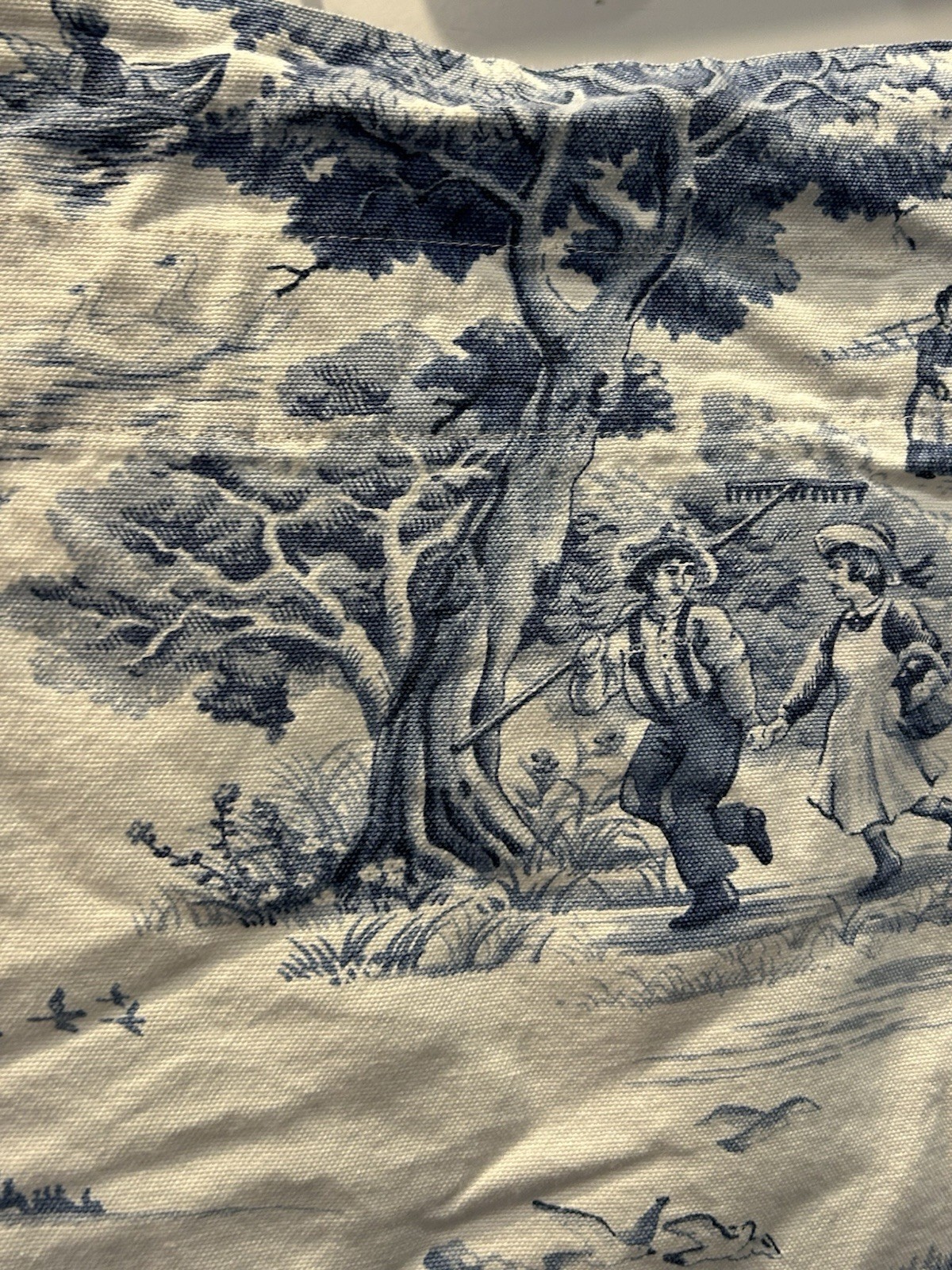 Blue White Farm Toile Fabric Curtains 2 Panels Farm house Country 49″ x 20″ L8