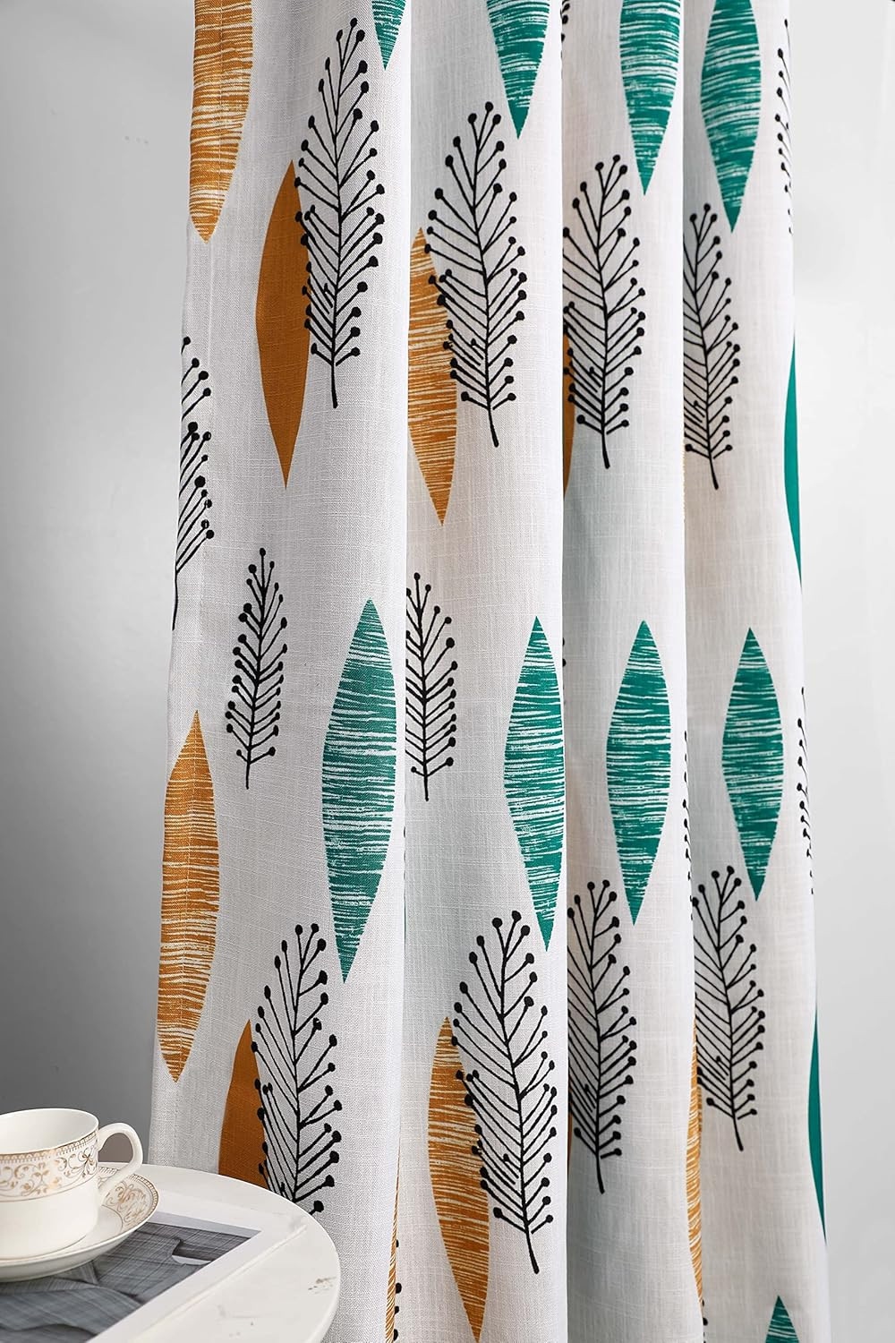 Contemporary Multicolored Leaves Curtains Print Floral Blackout Lined Curtain Pa