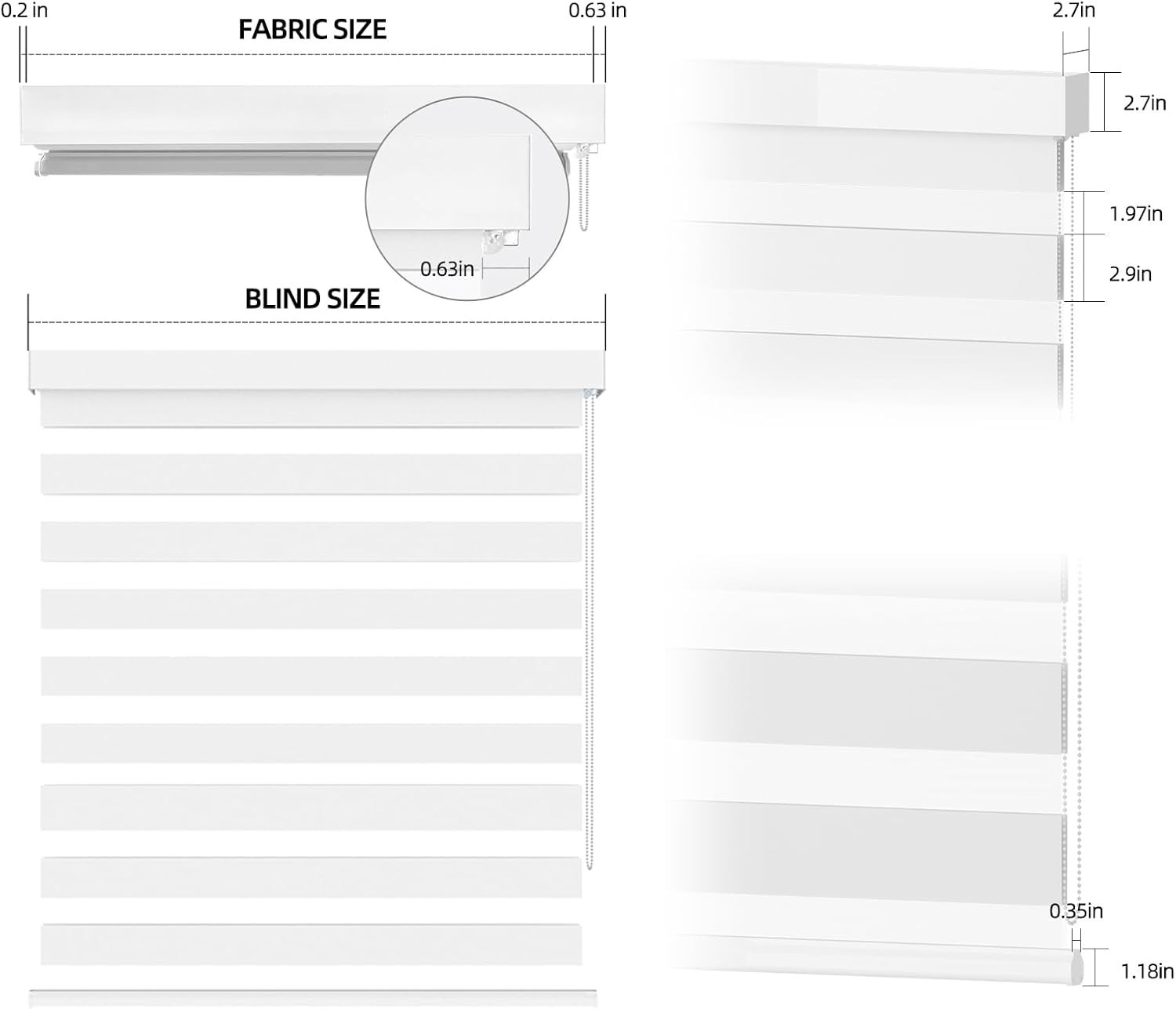 Sunmaintain Zebra Blinds for Windows (47″ W x 72″ H, White) Corded Dual Layer
