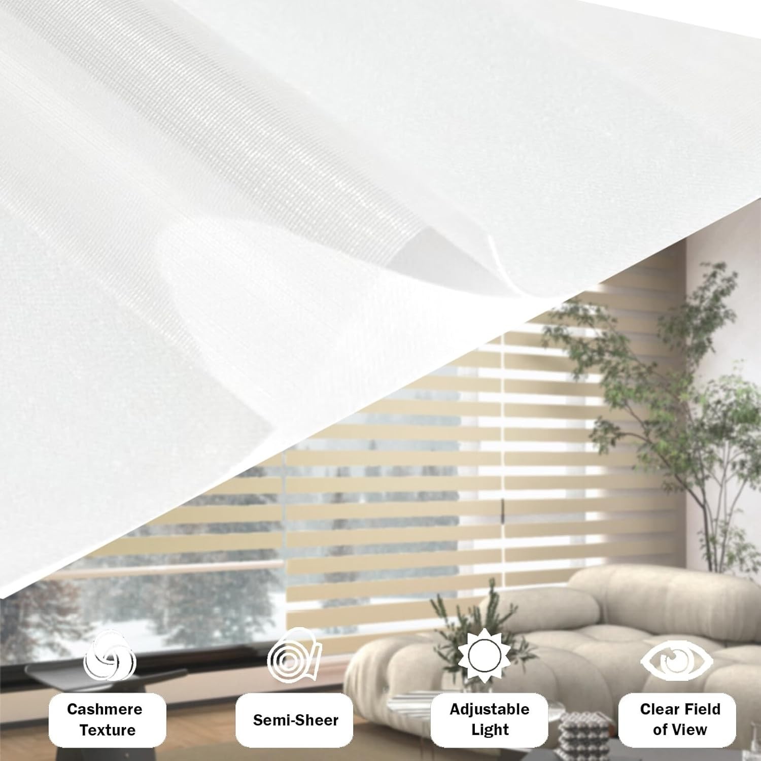 Sunmaintain Zebra Blinds for Windows (47″ W x 72″ H, White) Corded Dual Layer