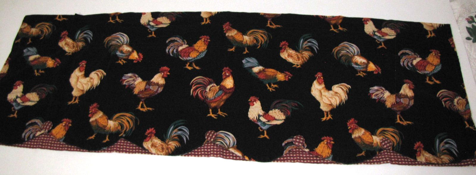 Colorful Rooster Black-Background Print Kitchen Valance Farmhouse Country 49″X17