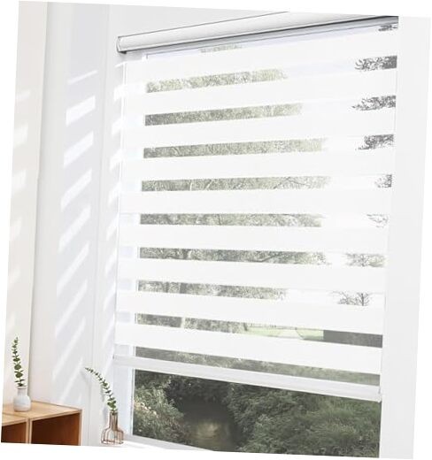 Color-Matched Custom Cordless Zebra 01- White 24″W x 48″H (Ready to Ship)
