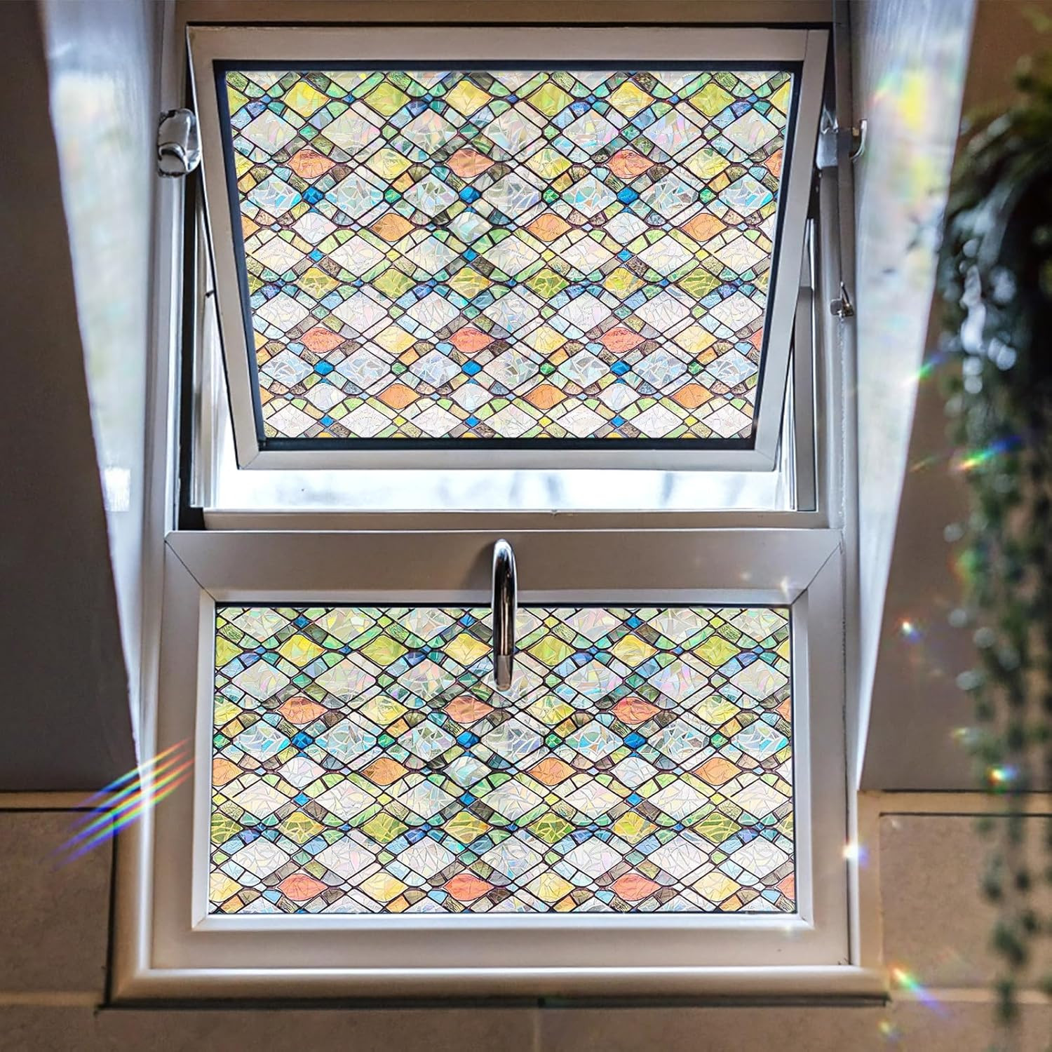 Window Privacy Film, Stained Glass Decorative Static Cling, Removable Laser Sun