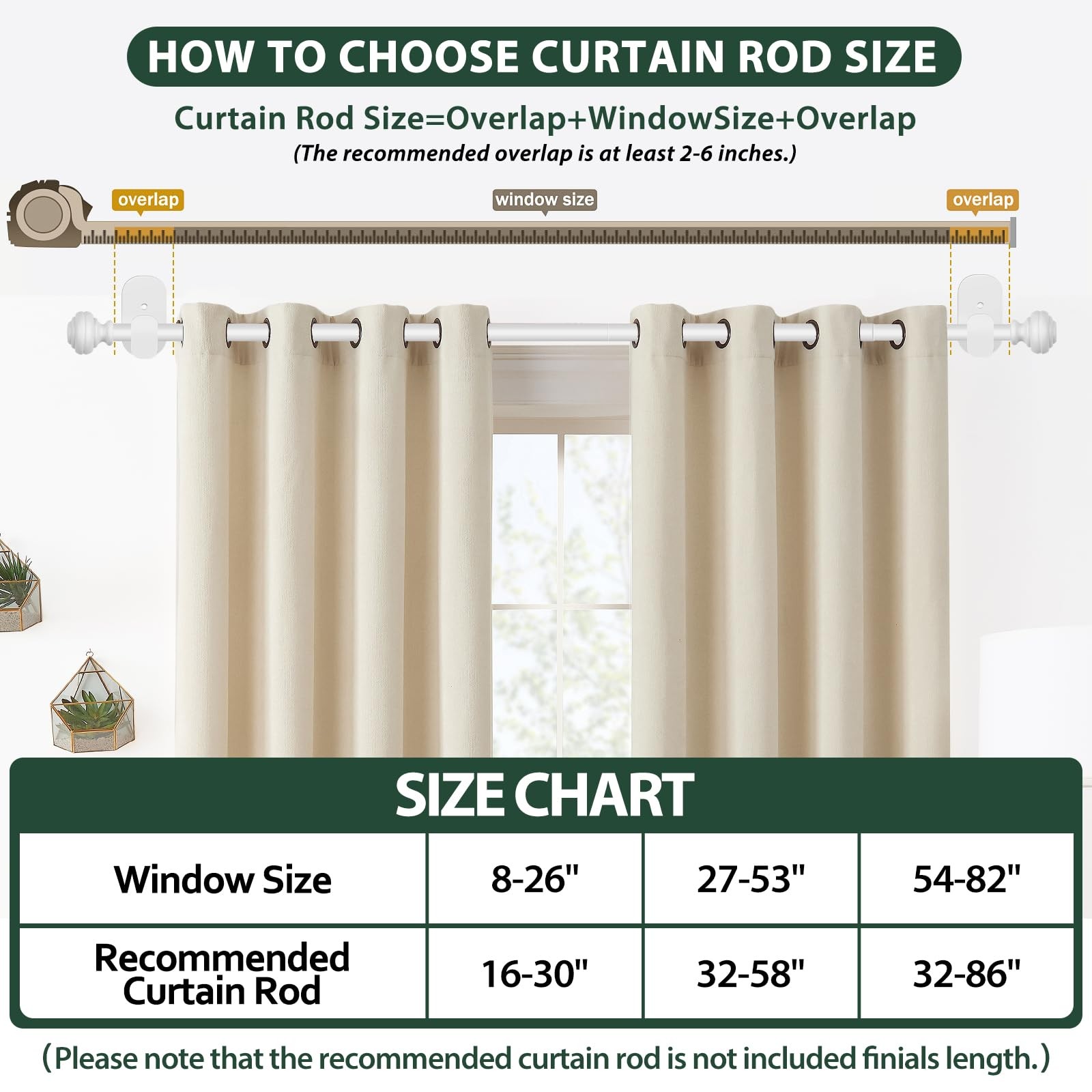 KAMANINA Curtain Rods No Drilling for Windows 32 to 86 Inches, 32-86″, White