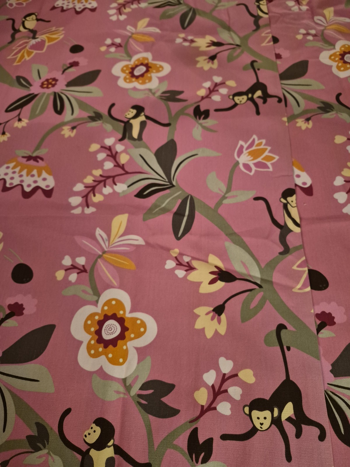 Pottery Barn Kids Pink Curtains Set Of 2 Monkey Floral Print 50×84