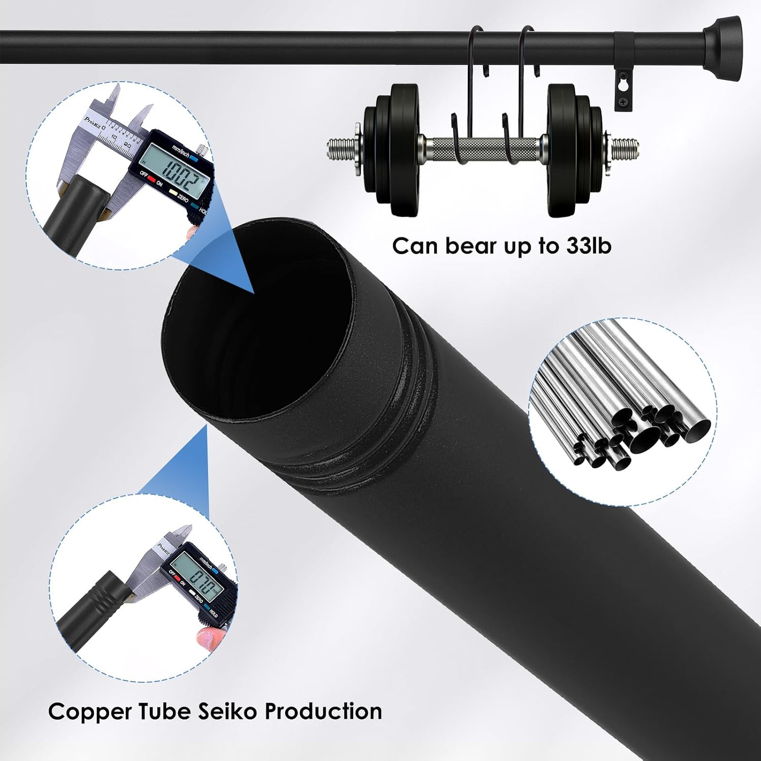 Curtain Rods for Windows 66 to 120 Inch(5.5-10 Feet),Black 1” Diameter Drapery
