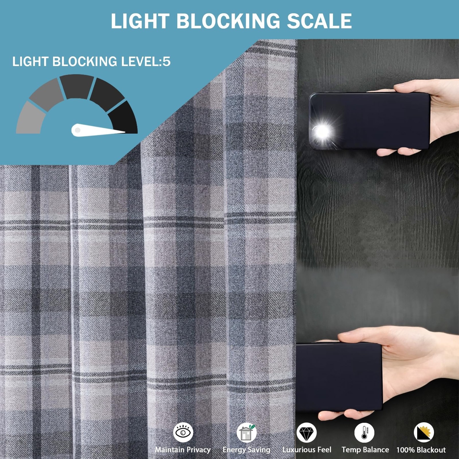 always4u Woolen Check Curtains 100% Blackout Highland Tartan Curtain Living