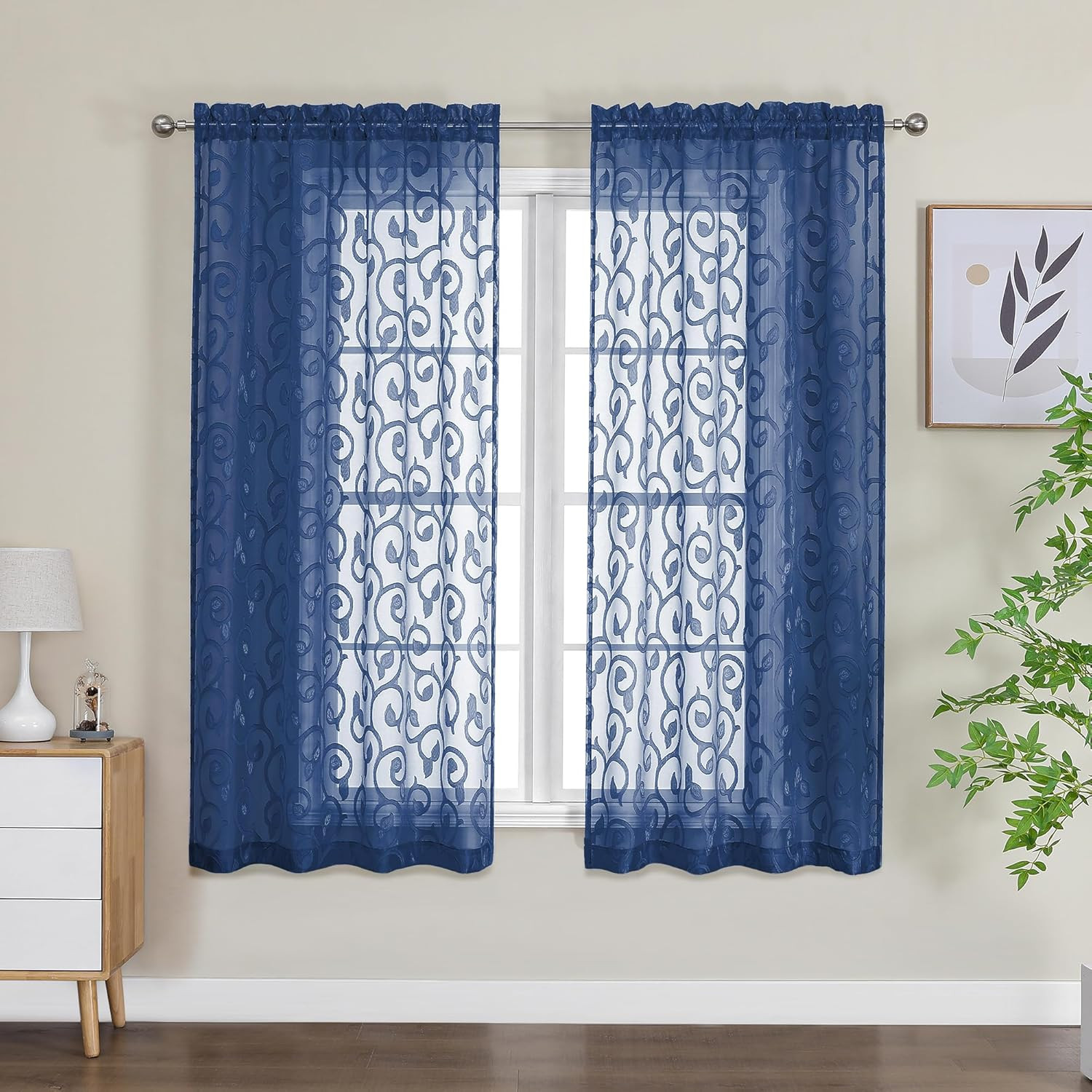 Furman Sheer Curtains 63 inch Length for Bedroom Living Room 2 Panels Set, Jacqu