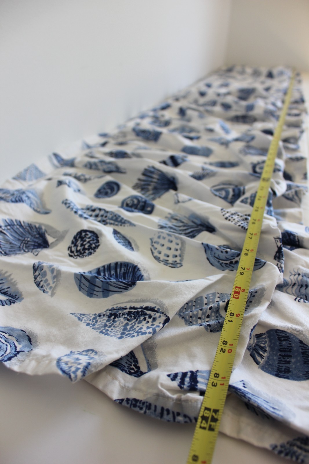 Custom Curtains Blue White Seashell Toile Vtg 3-Pc Drapery Set Beachcomber