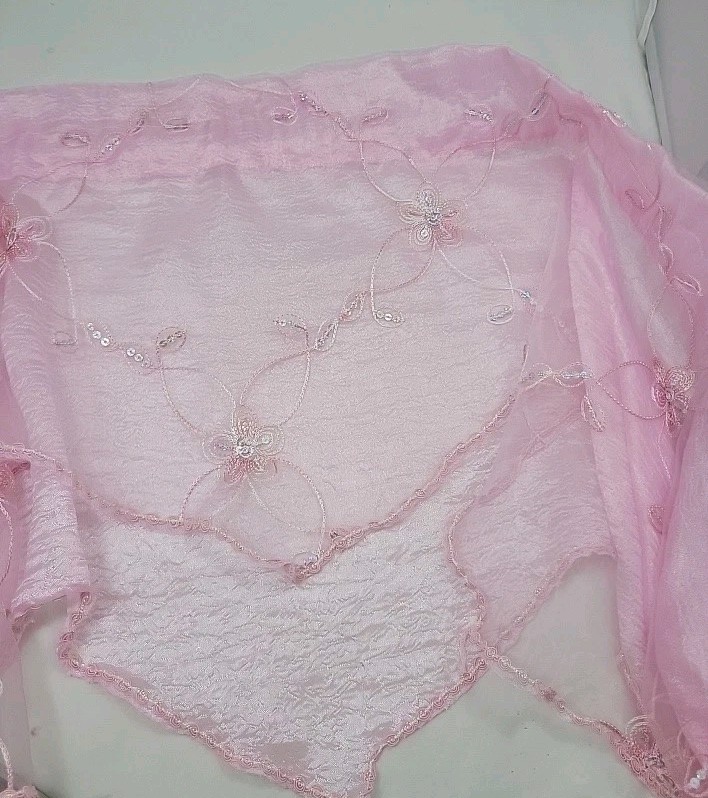Pretty Pink Valance Set for Girls Room Sheer & Sequence Embroidery 2 Pieces 68″