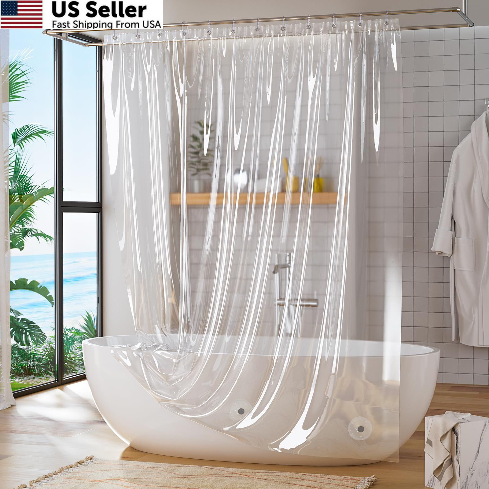 Titanker Extra Long Shower Curtain Liner 72×84 Clear PEVA Waterproof Bath