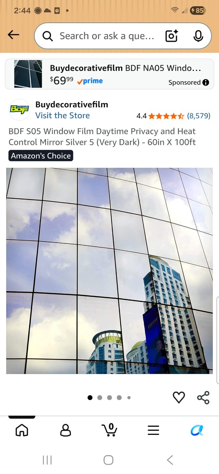 BDF S05 Window film Daytime Privacy and Heat Control Mirror Silver 5 (very dark)