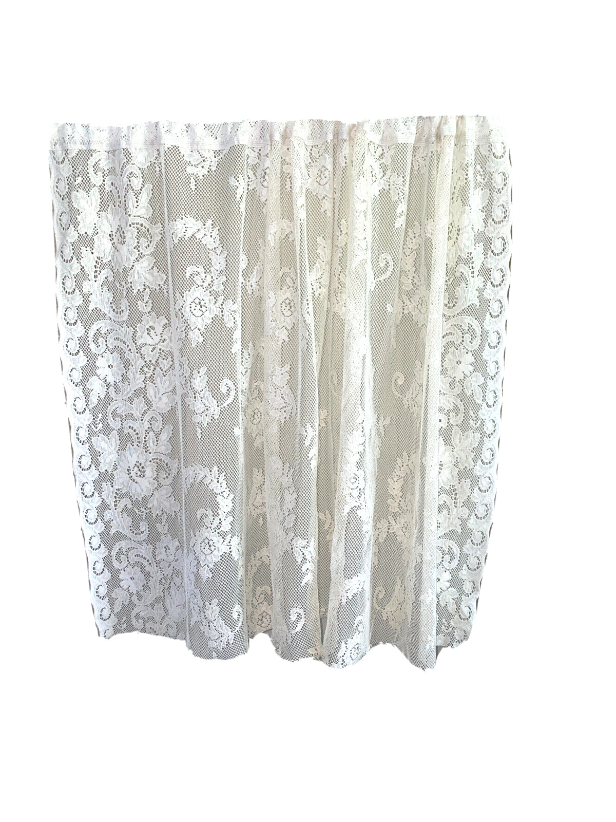1 Vintage Beige Off White Lace Curtain Panel Short Valance Intricate Victorian