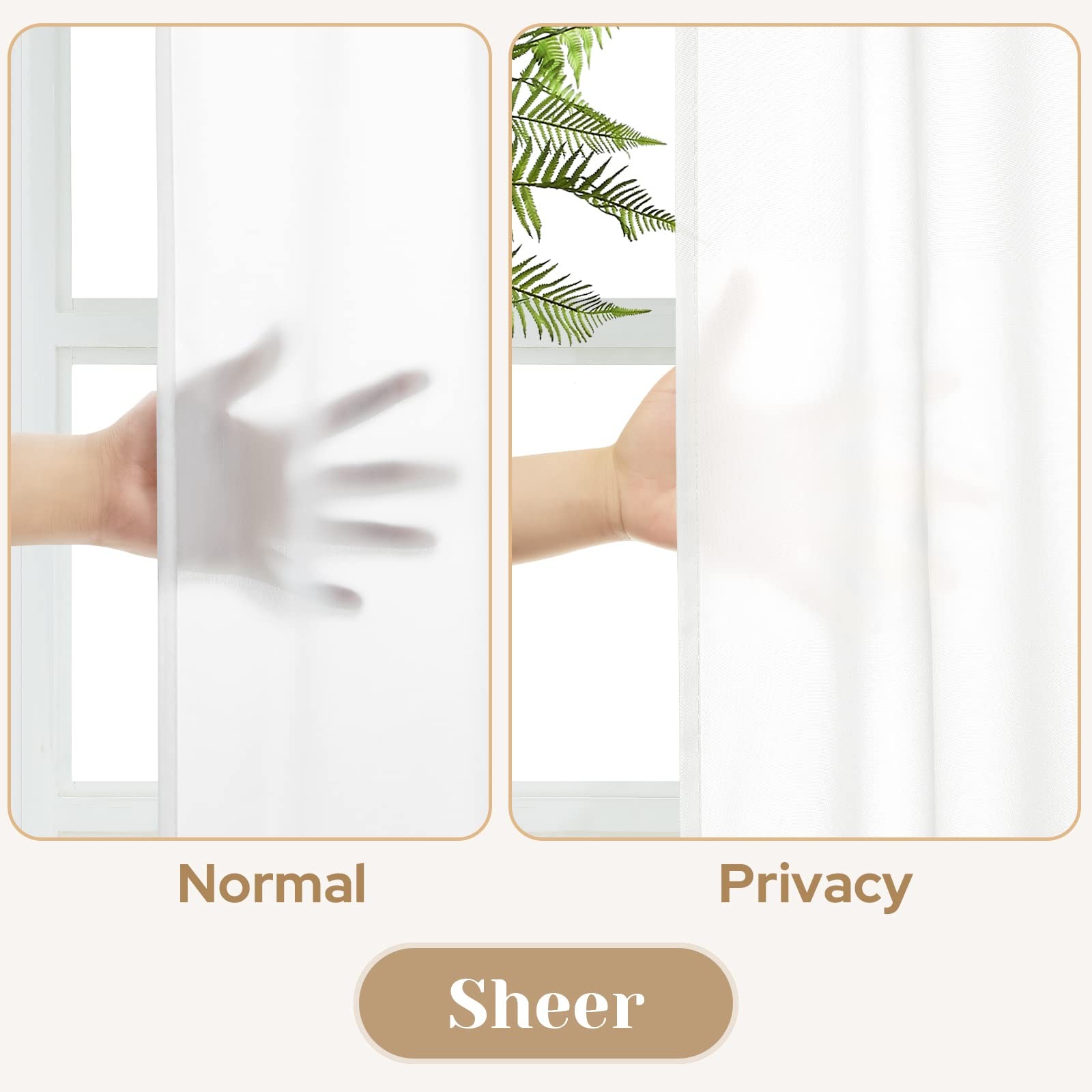Non-See-Through White Privacy Sheer Curtains, 52 X 72 Inches Long 2 Panels Sh…