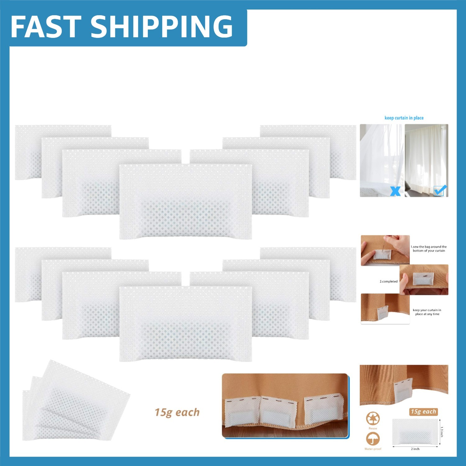 Water-Resistant 20 Pcs Drapery Weights for Indoor & Outdoor – White & Elegant