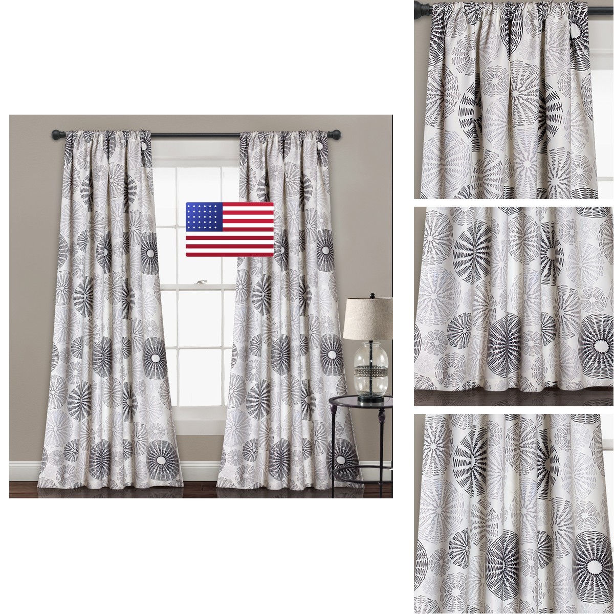 Lush Decor Multi Circles Curtain Panel Pair 84×52 Charcoal