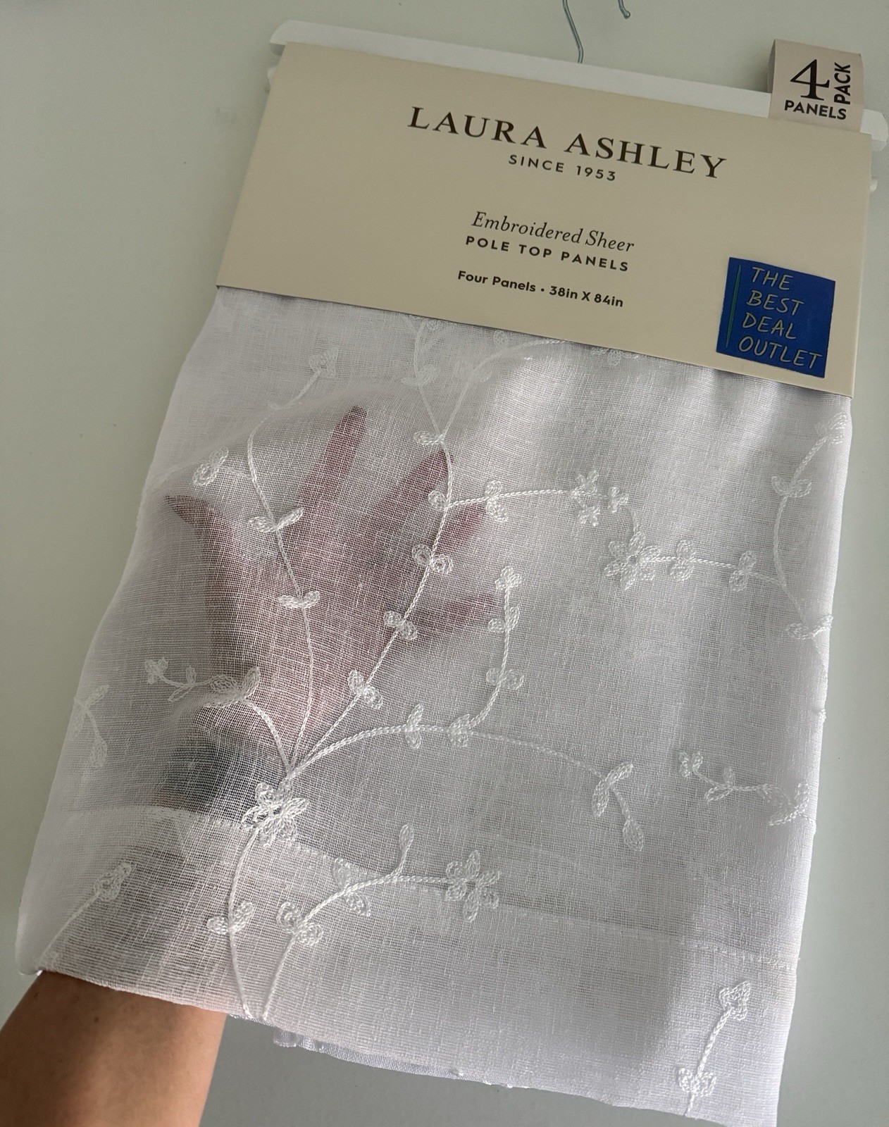 Laura Ashley Window Curtains 4 FOUR Panels 38 x 84 White White Embroidered Sheer