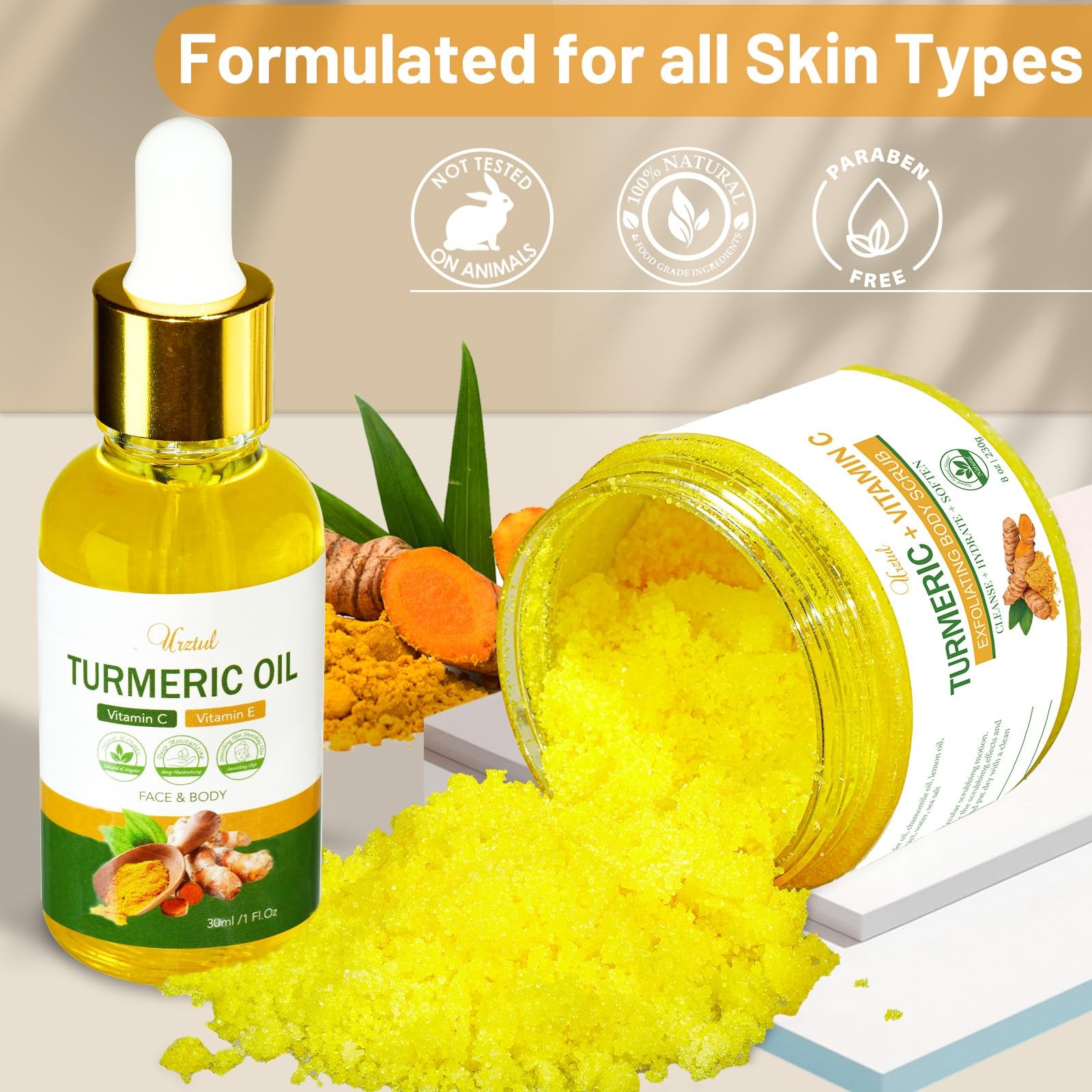 Turmeric Body Scrub Tumeric Oil Set, Natural Soothing 8 Ounce (Pack of 1)