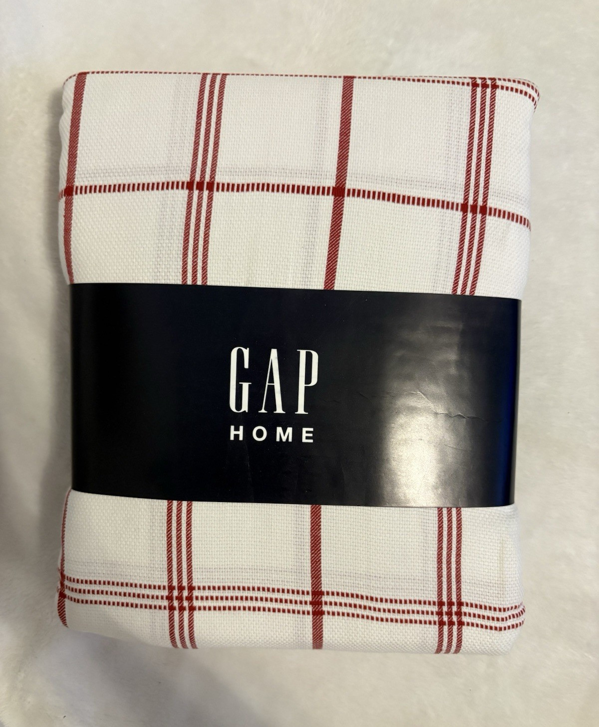 GAP HOME Organic Cotton Window Curtain Panels Pair 48×84 White/Red Plaid