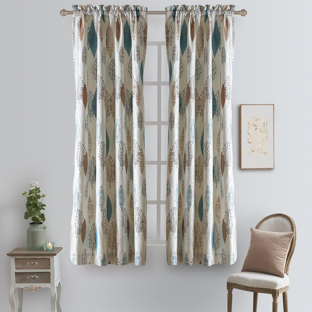 Contemporary Multicolored Leaves Curtains Print Floral Blackout Lined Curtain Pa