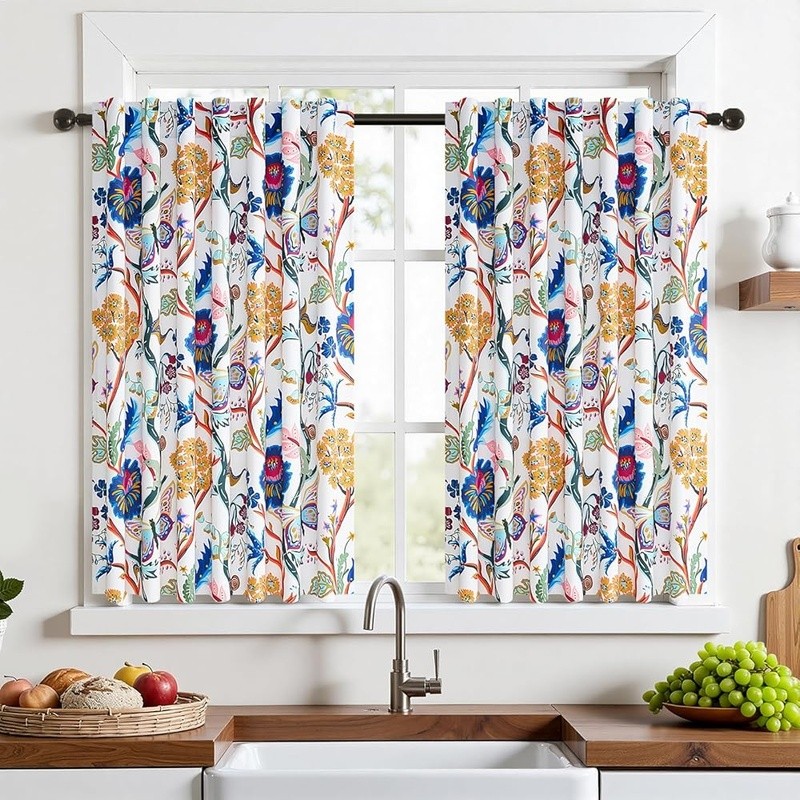 Butterfly Design Floral Curtains Room Darkening Polyester Drapes