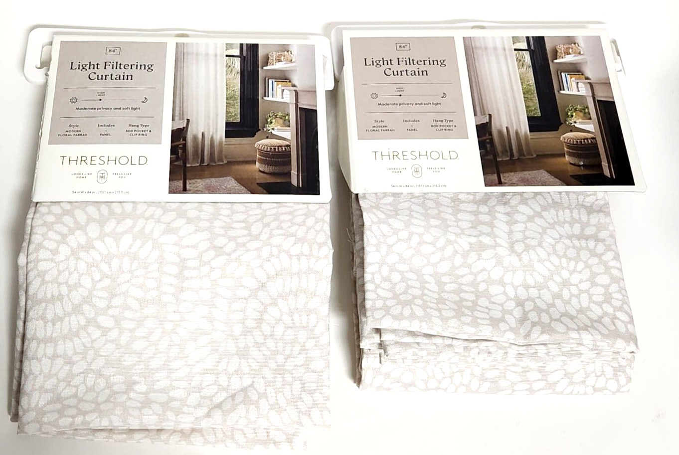 1 Pair 54 x 84 Light Filtering Printed Farrah Curtain Panels Off White Threshold