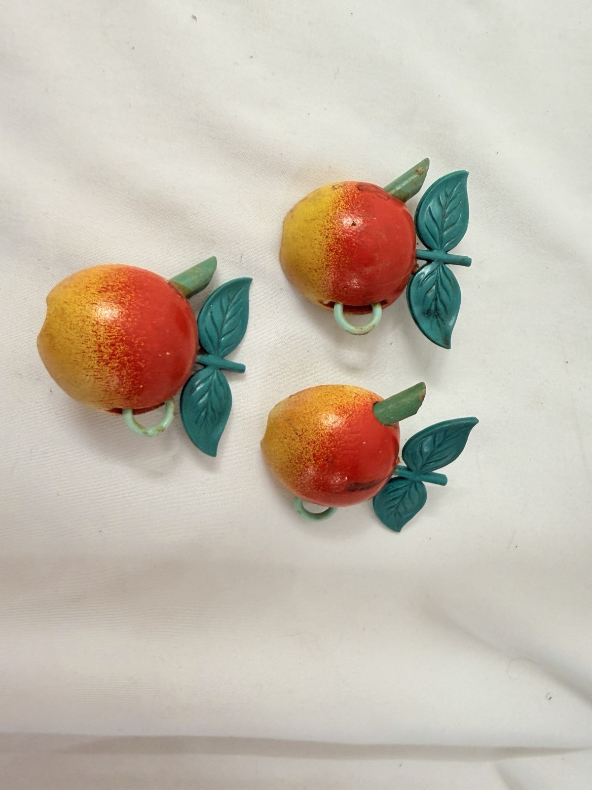 Old Vintage Curtain Drapery Push Pin Tie Backs Metal Lot Floral Flowers Apple