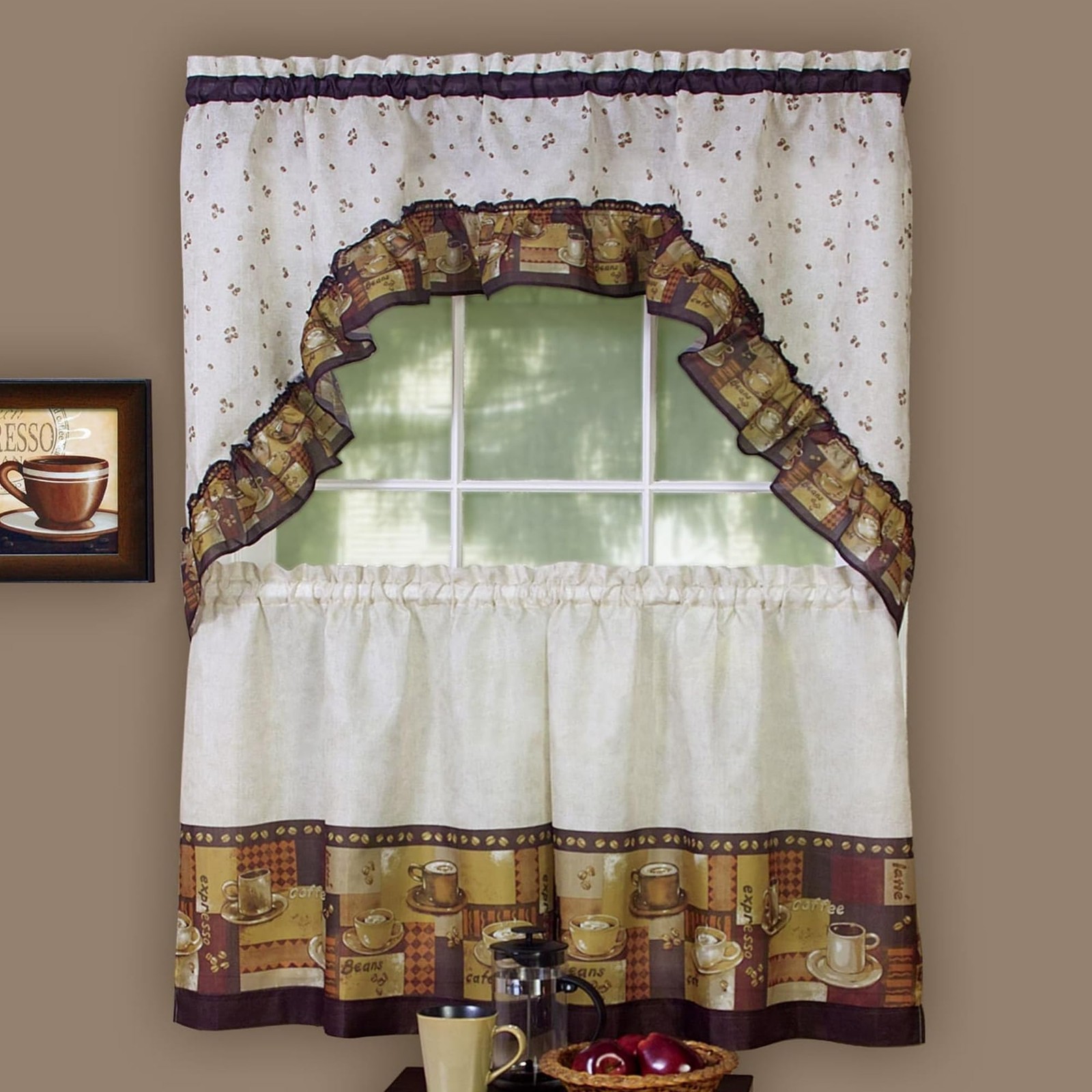Embellished Tier and Swag Window Curtain Set – 57 Inch Width, 24 Inch Length …
