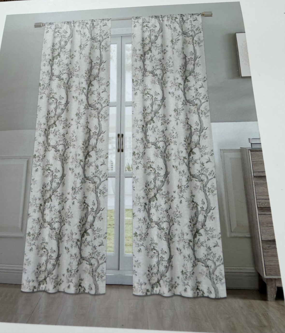 New Laura Ashley Queensbury Bird Curtains 38″x96″ Linen Blend Natural Set of 4