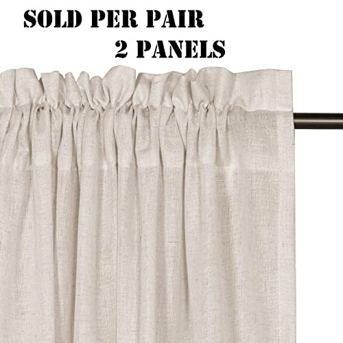 Flax Linen Curtains 84 Inch Length for Bedroom 52″W x 84″L (Pack of 2) Angora