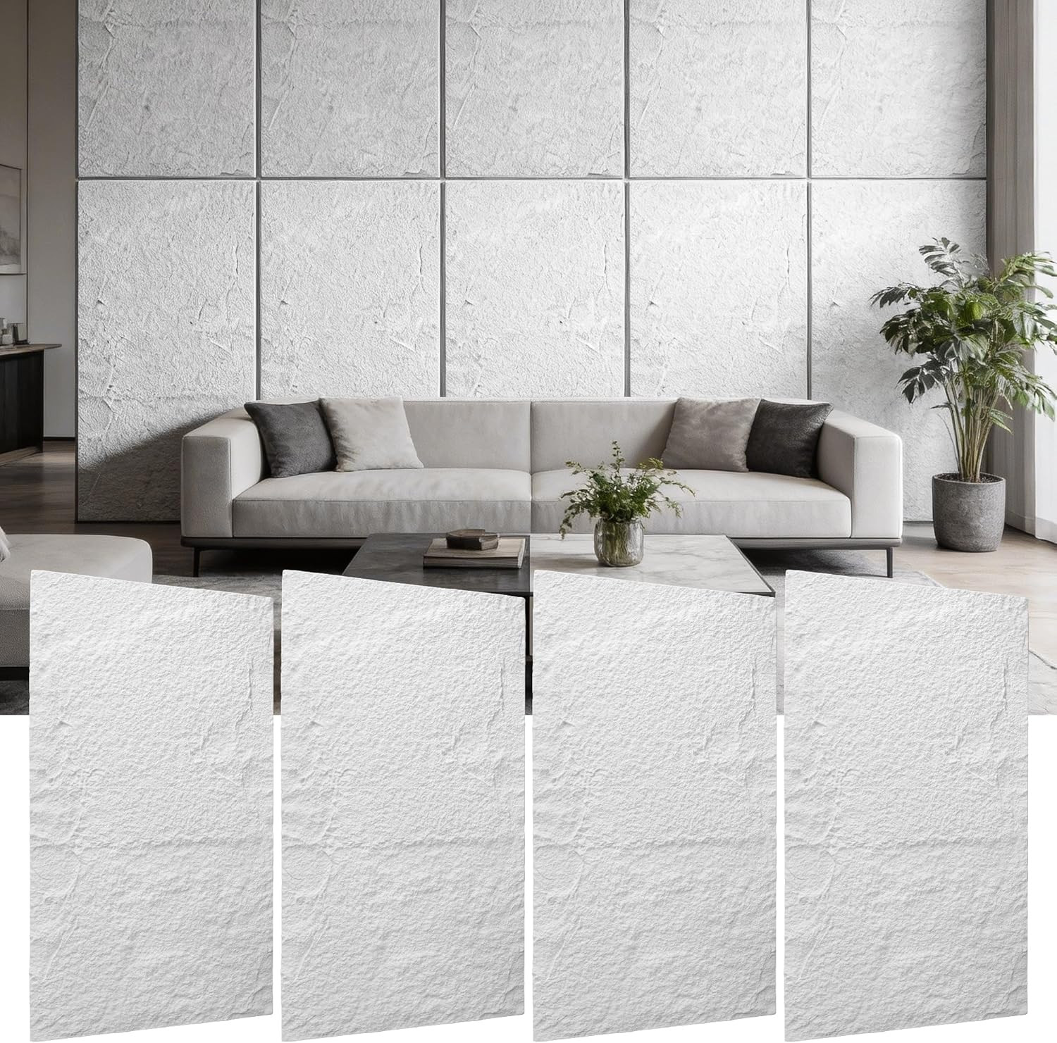 4PCS 3D Faux Stone Wall Panels – Waterproof Wainscoting for Home Decor