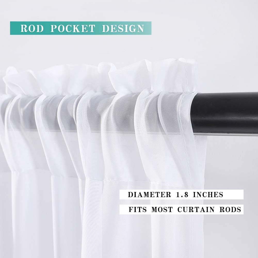 Window Valance Half Sheer Curtains Rod Pocket Voile Drapes Extra Wide