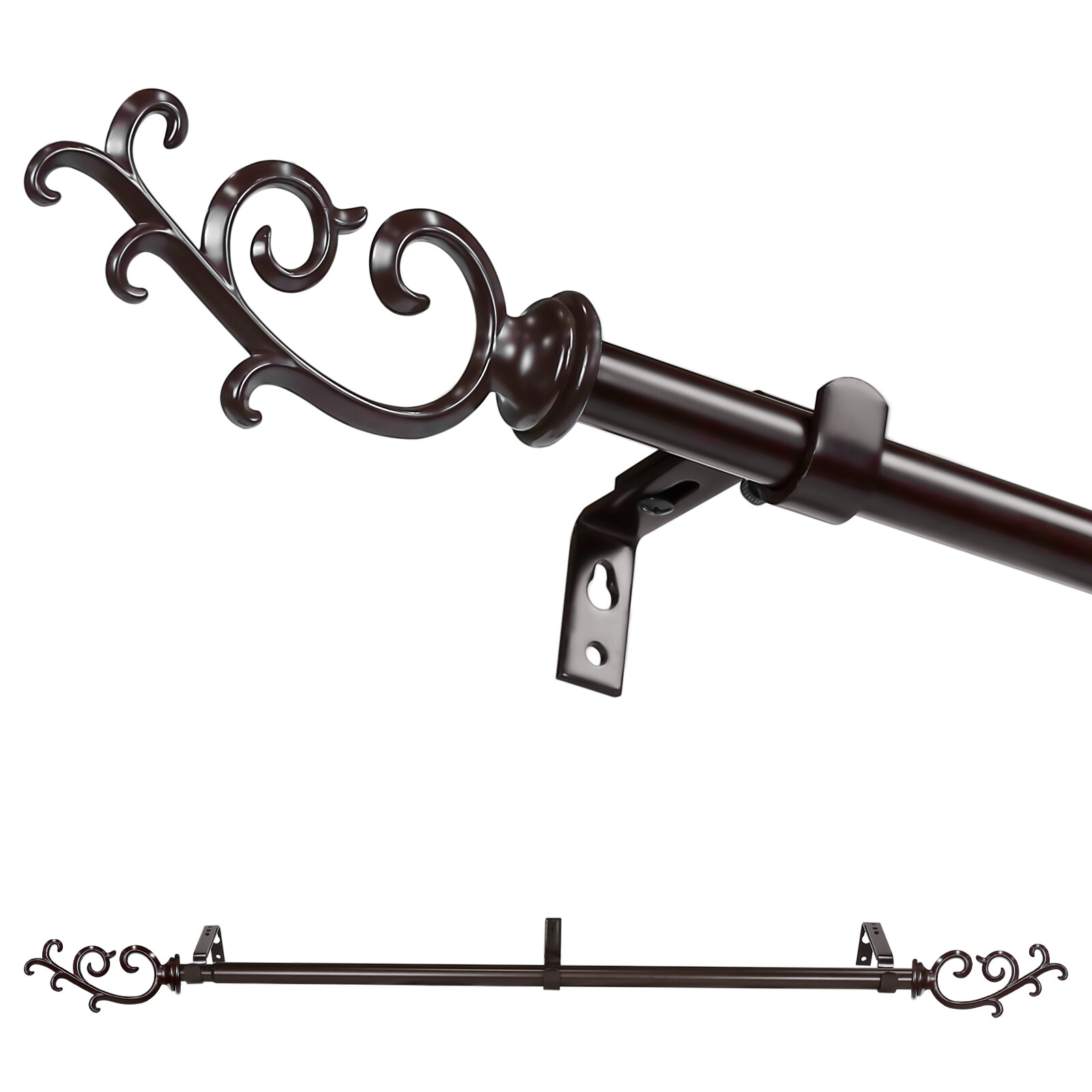 5/8″ Julietta Adjustable Single Drapery Curtain Rod, 28”-48″/48″-84″/84″-120″