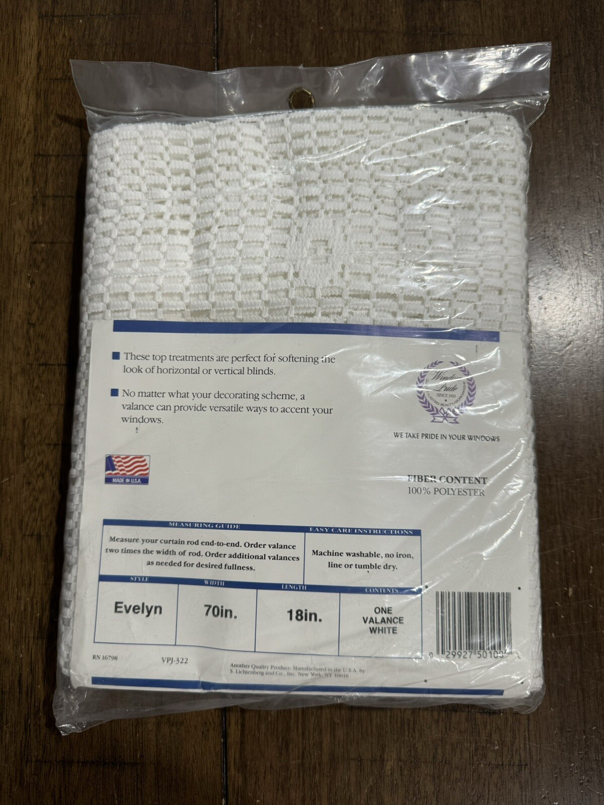 New Vtg Window Pride “Evelyn” 70”x18” White Lace Curtain Valance USA Made NOS