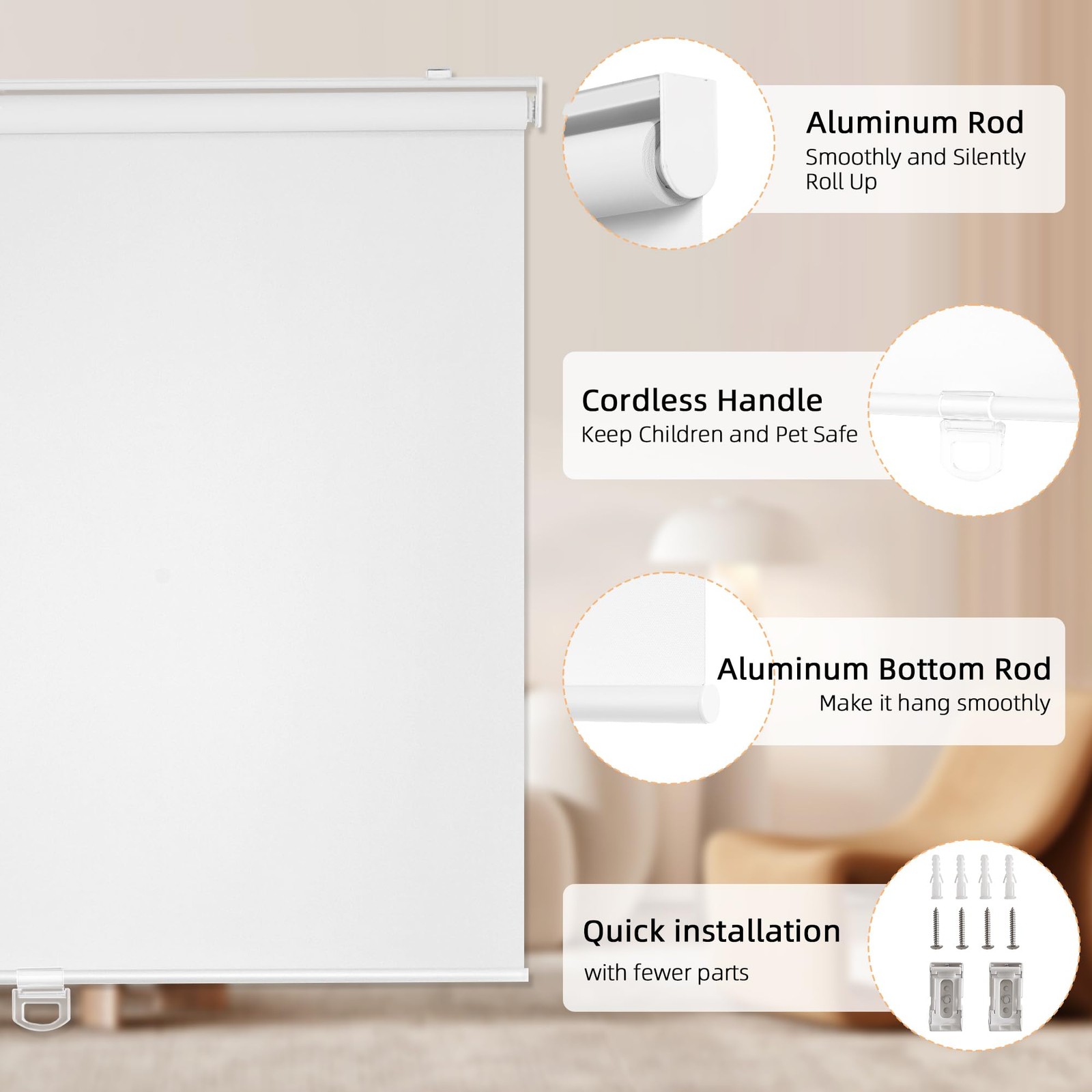 ChrisDowa Cordless Blackout Roller Shades for Windows, Thermal Insulated UV Prot