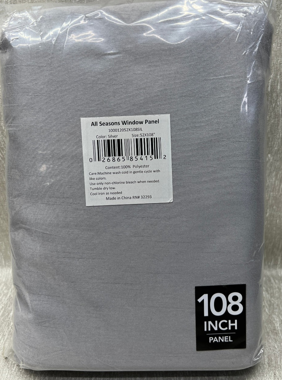 All Seasons Window Panel Silver 52 X 108 New in Package (1 Panel) NWT