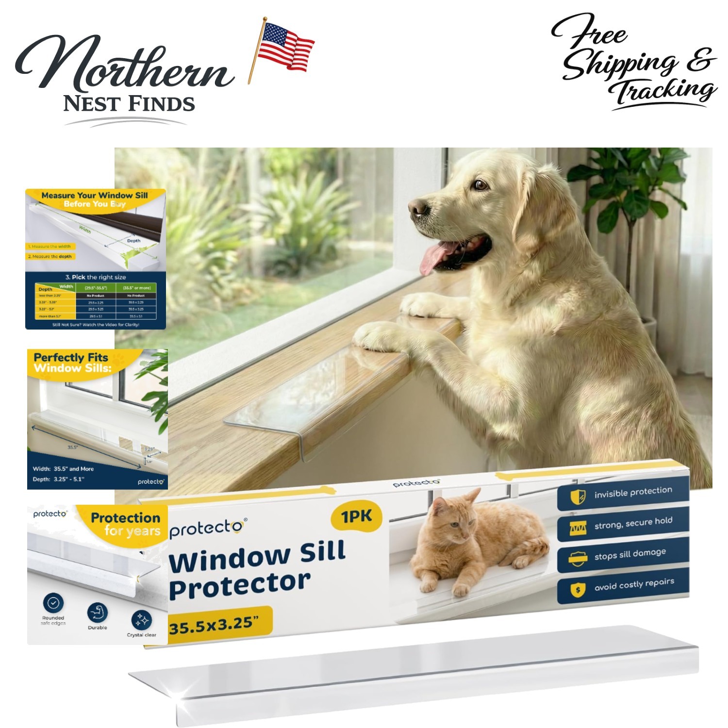Pet-Friendly Window Frames – Scratch-Resistant Clear Sill Guards (35.5″ x 3.25″)