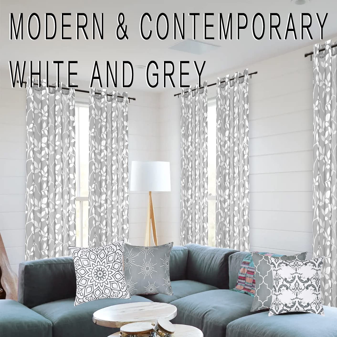 XTMYI 48 Inch Semi Sheer Short Curtains for Windows, Leaf Pattern Grommet Dra…