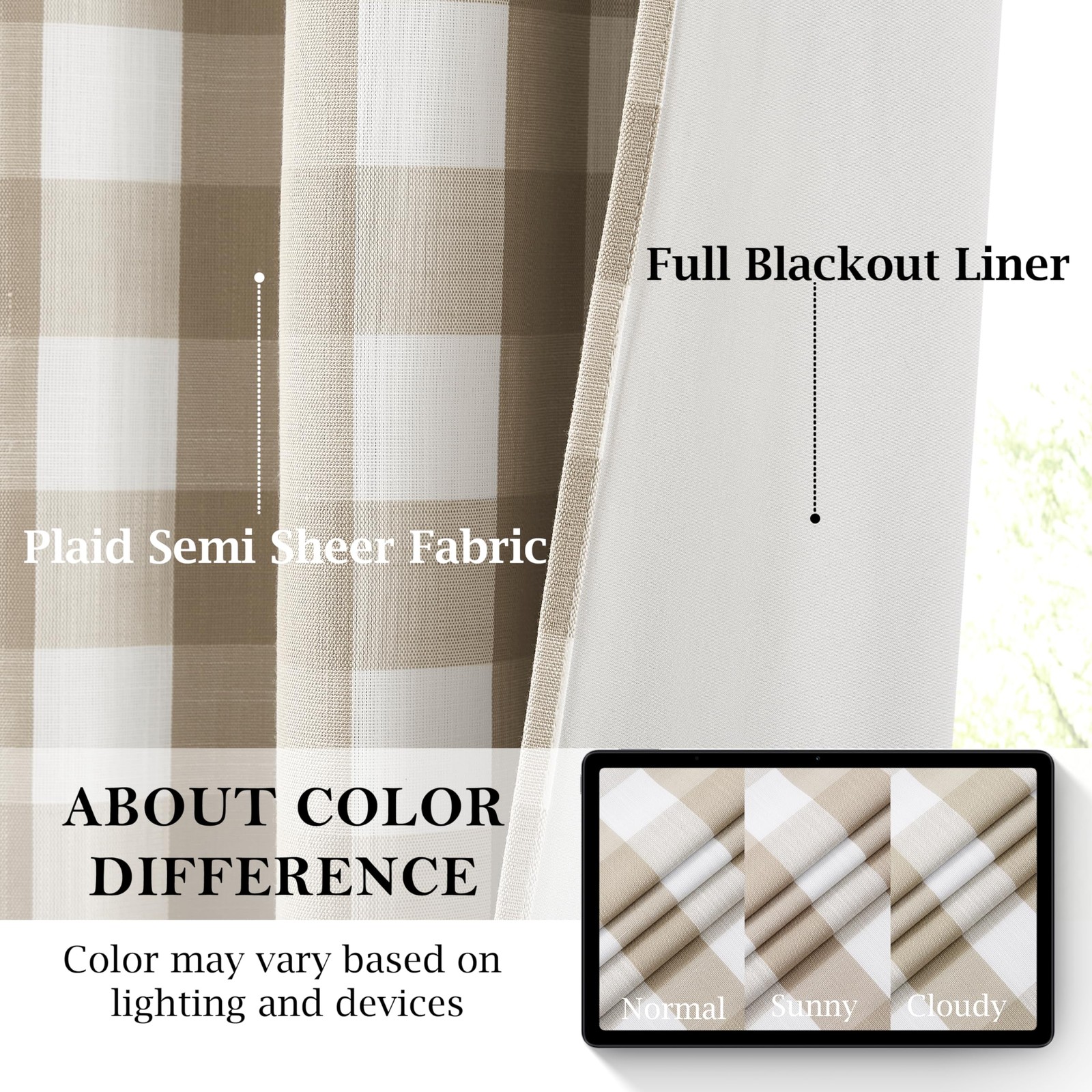 Beige White Buffalo Plaid Blackout Curtains 84 Inches Long for Bedroom Living…