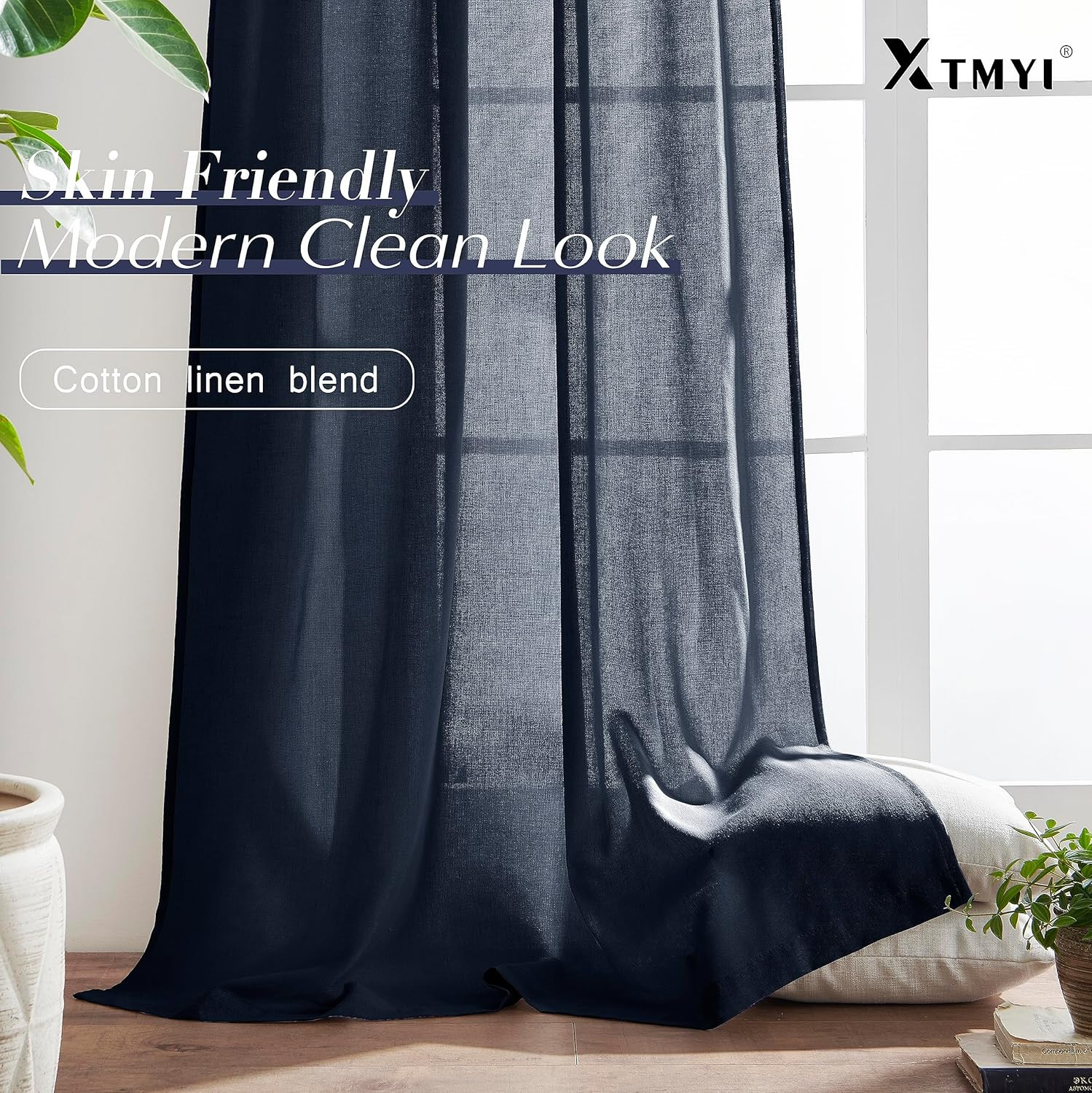 Indigo Blue Curtains 108 Inches Long for Living Room 2 Panels Set Back Tab Hook
