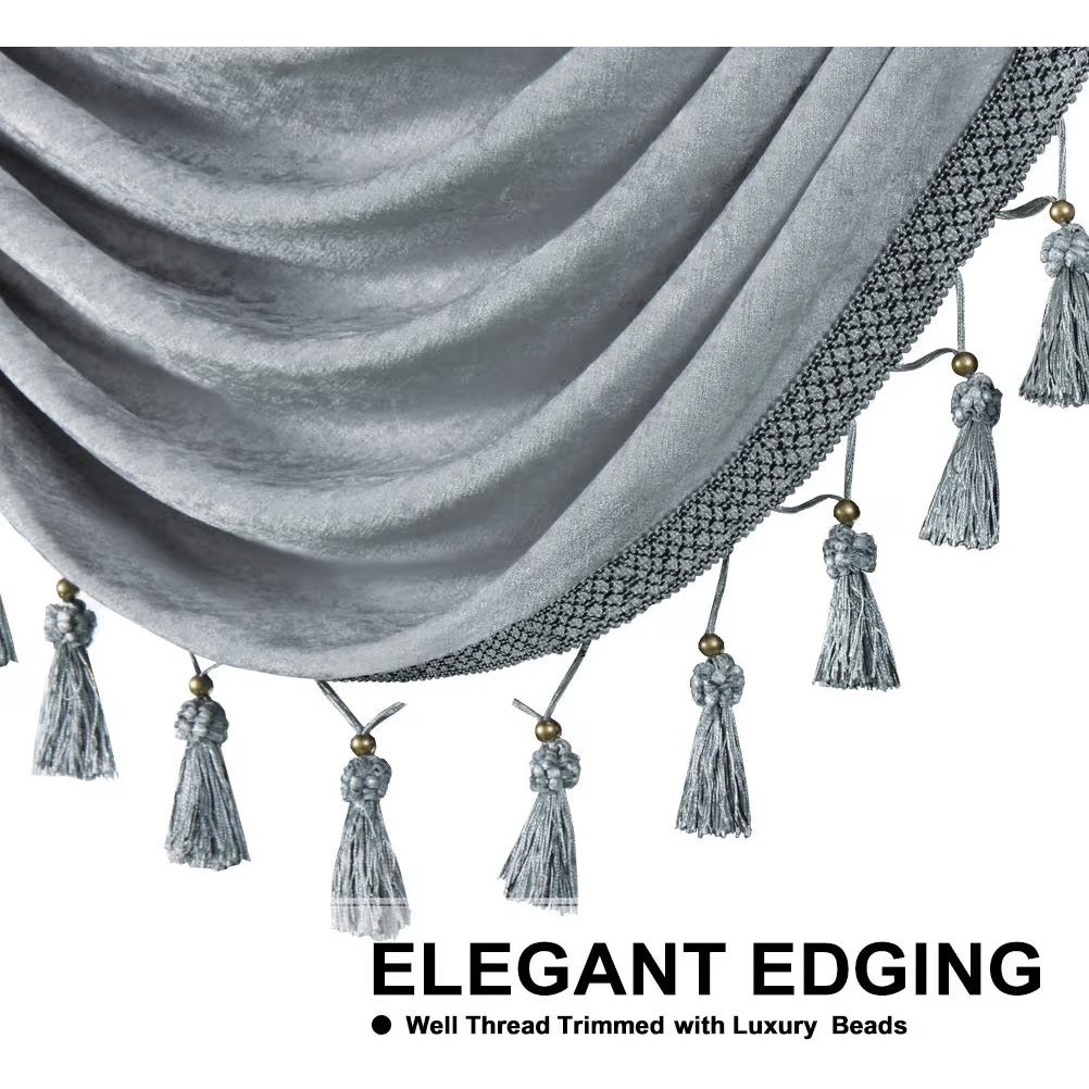 Thick Chenille Window Curtain Gray Valance for Living Room 98” Wide