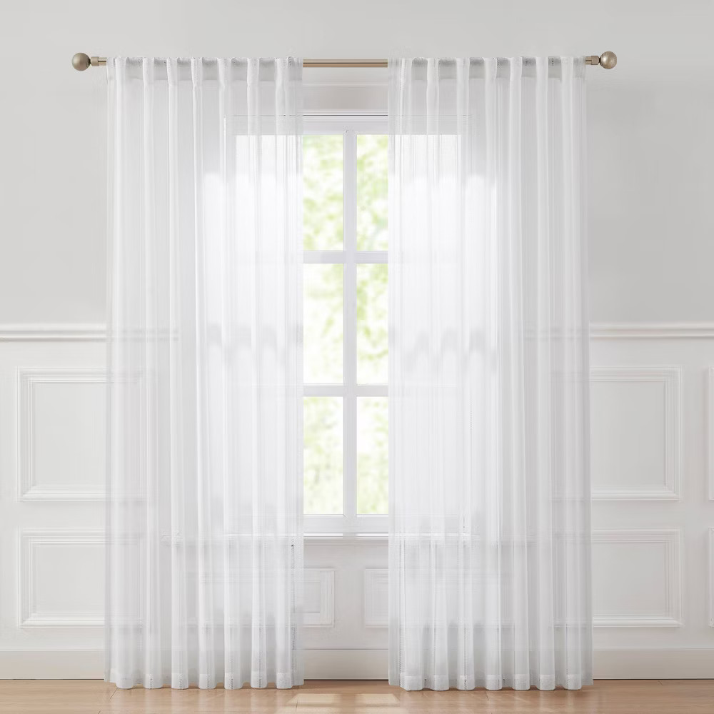 52″x84″ Lush Decor Calia Textured Stripe Sheer Window Curtain Panels White Pair