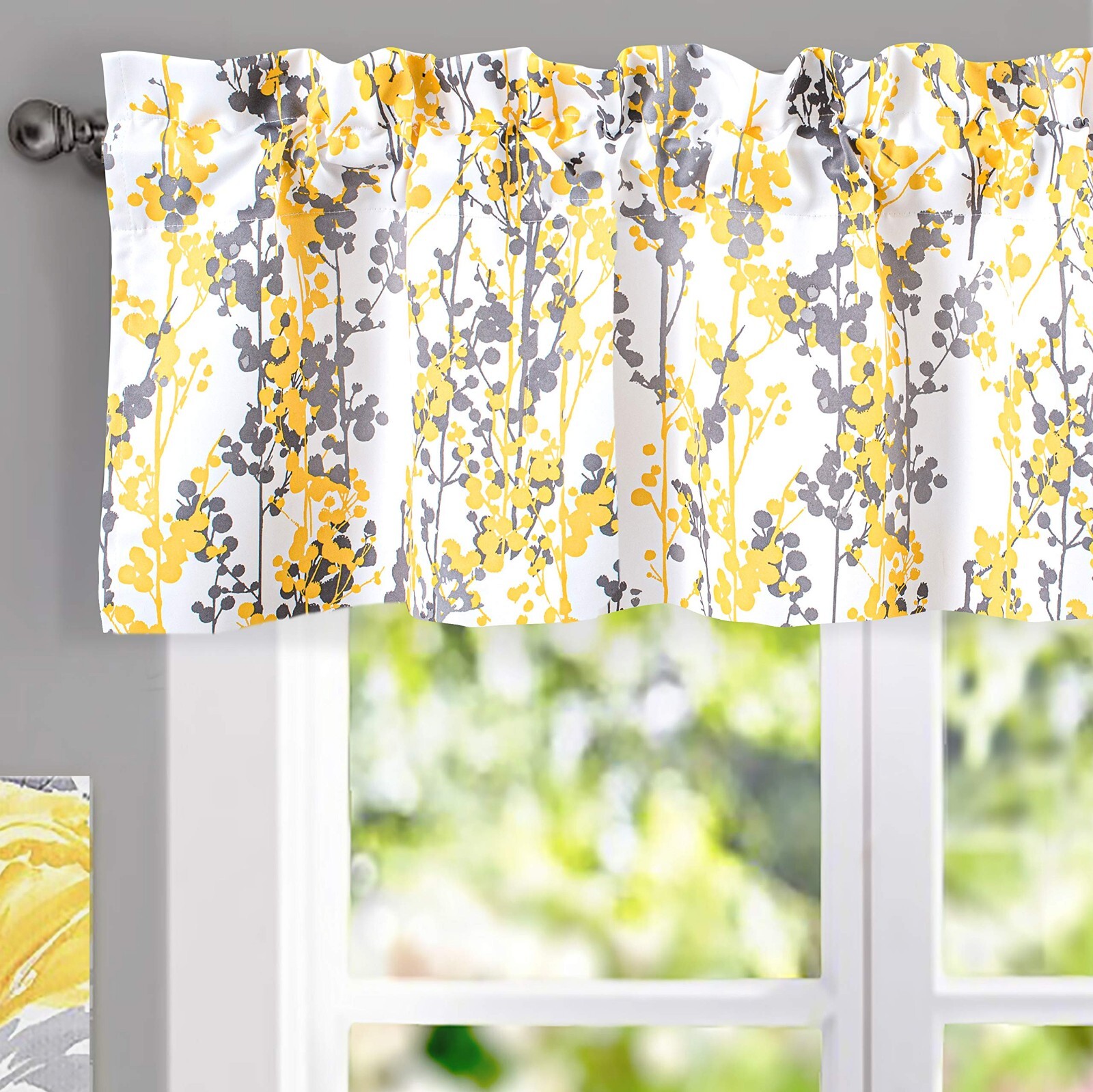 1 Pc Leah Abstract Floral Ink Painting Valance Thermal Insulated Window Curtain