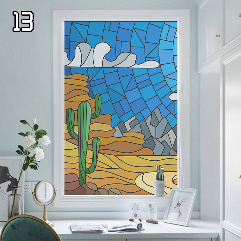 Window Film Retro Oil Painting Static Cling Room Decoration