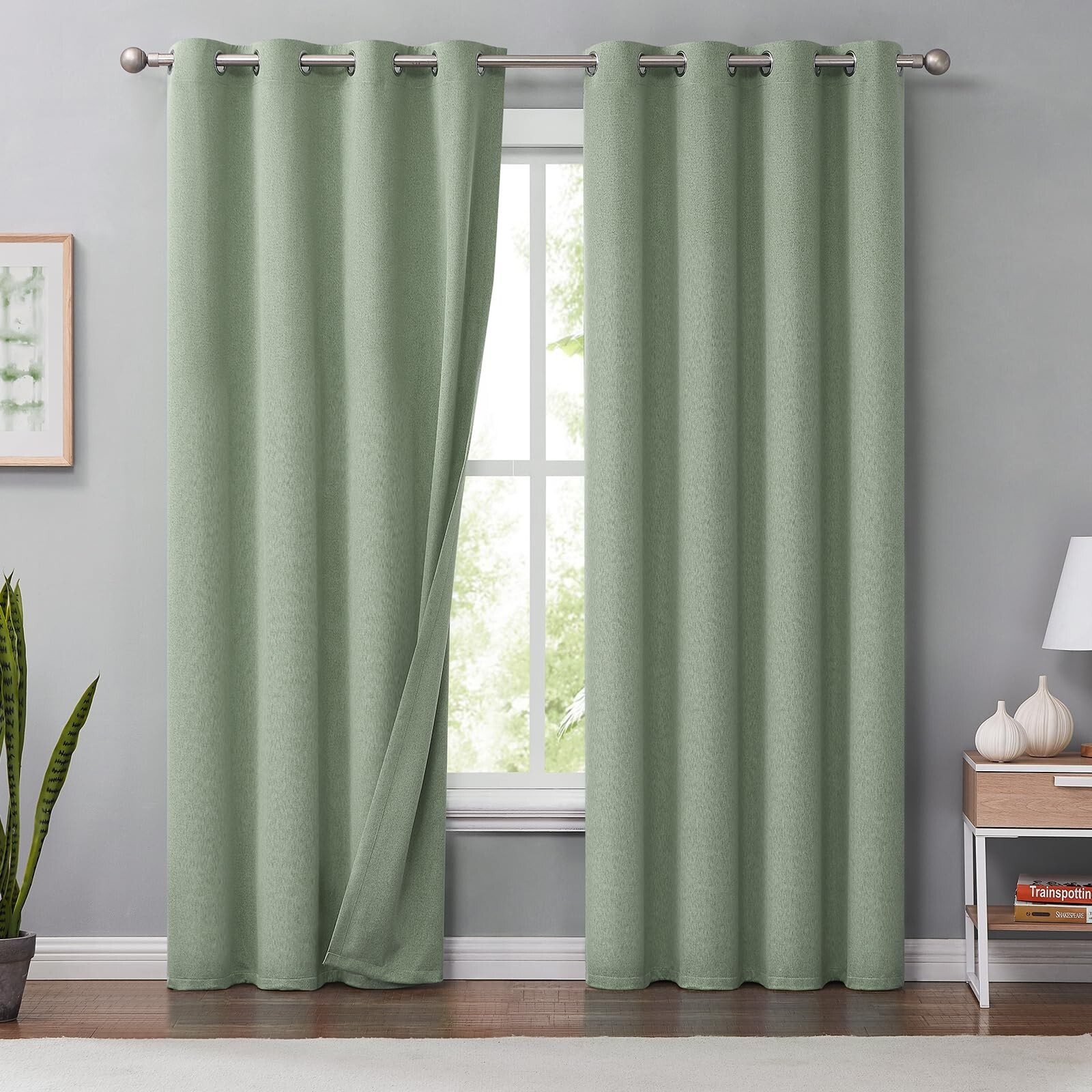 Melodieux Green Linen Blackout Curtains 84 Inches Long for Bedroom, Living Ro…