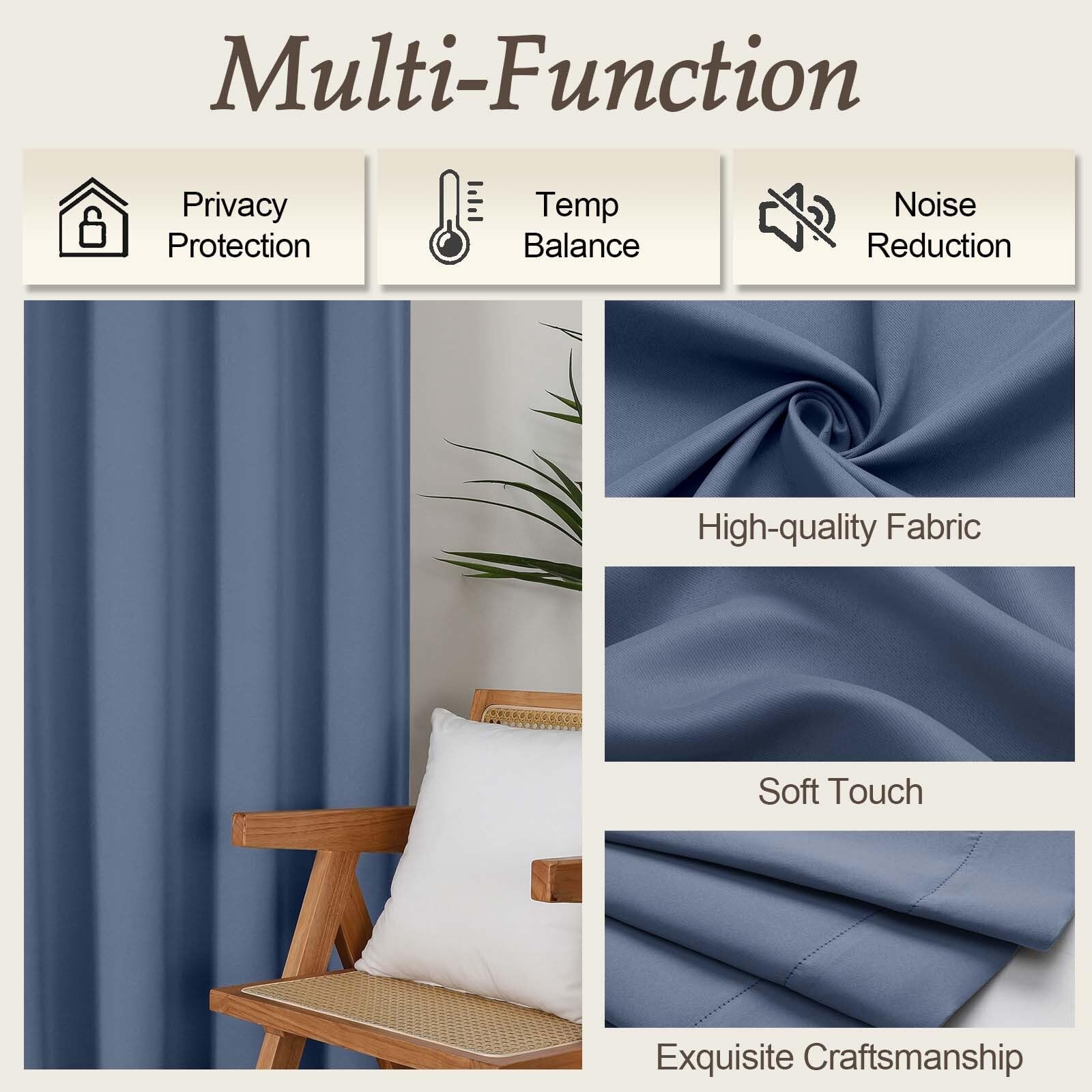 Denim Blue Blackout Curtains for Living Room 72 inches Long, Noise Reducing R…